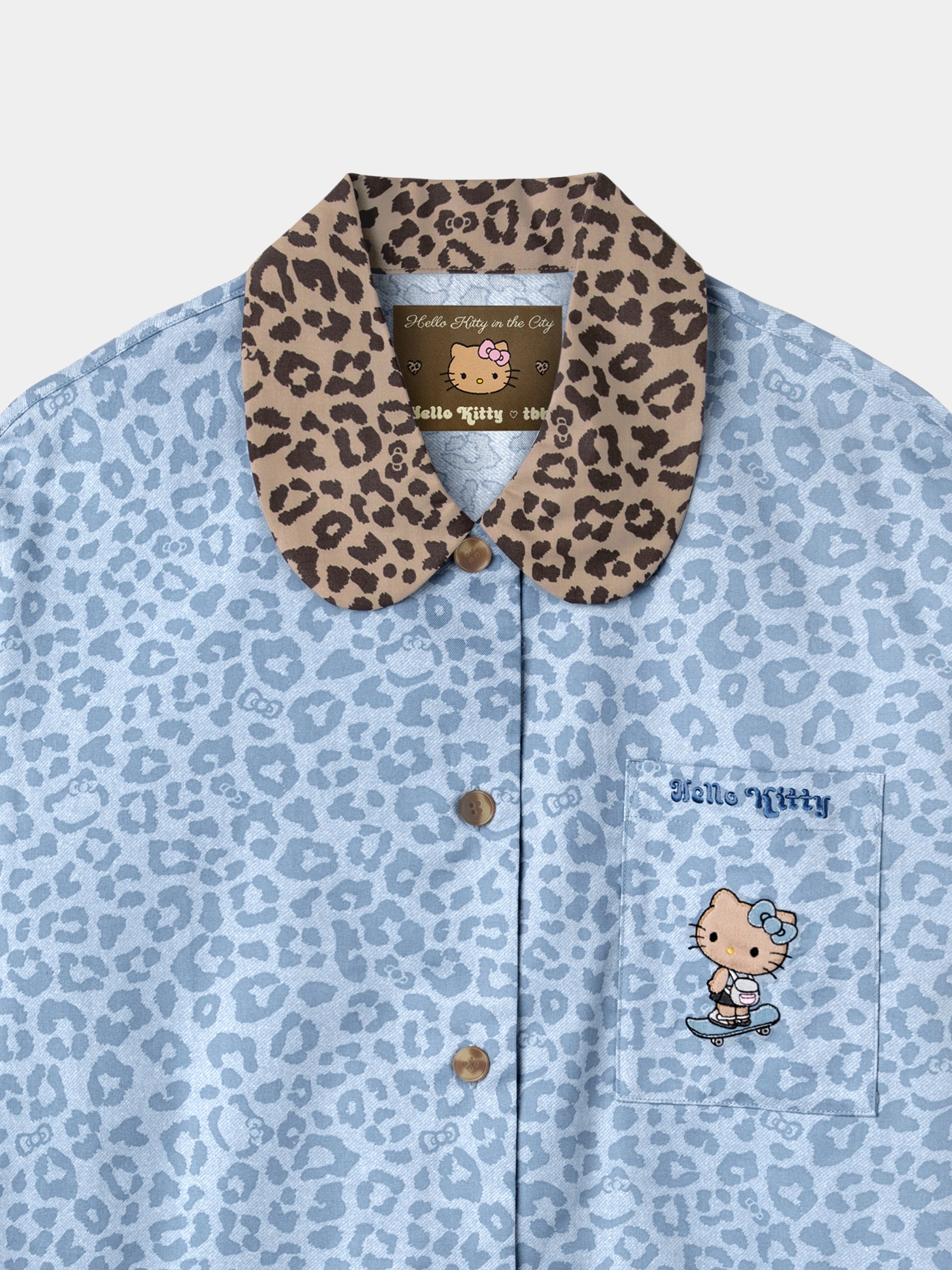 "Hello Kitty" Tencel Cotton Blend Loungewear Set – Denim Leopard