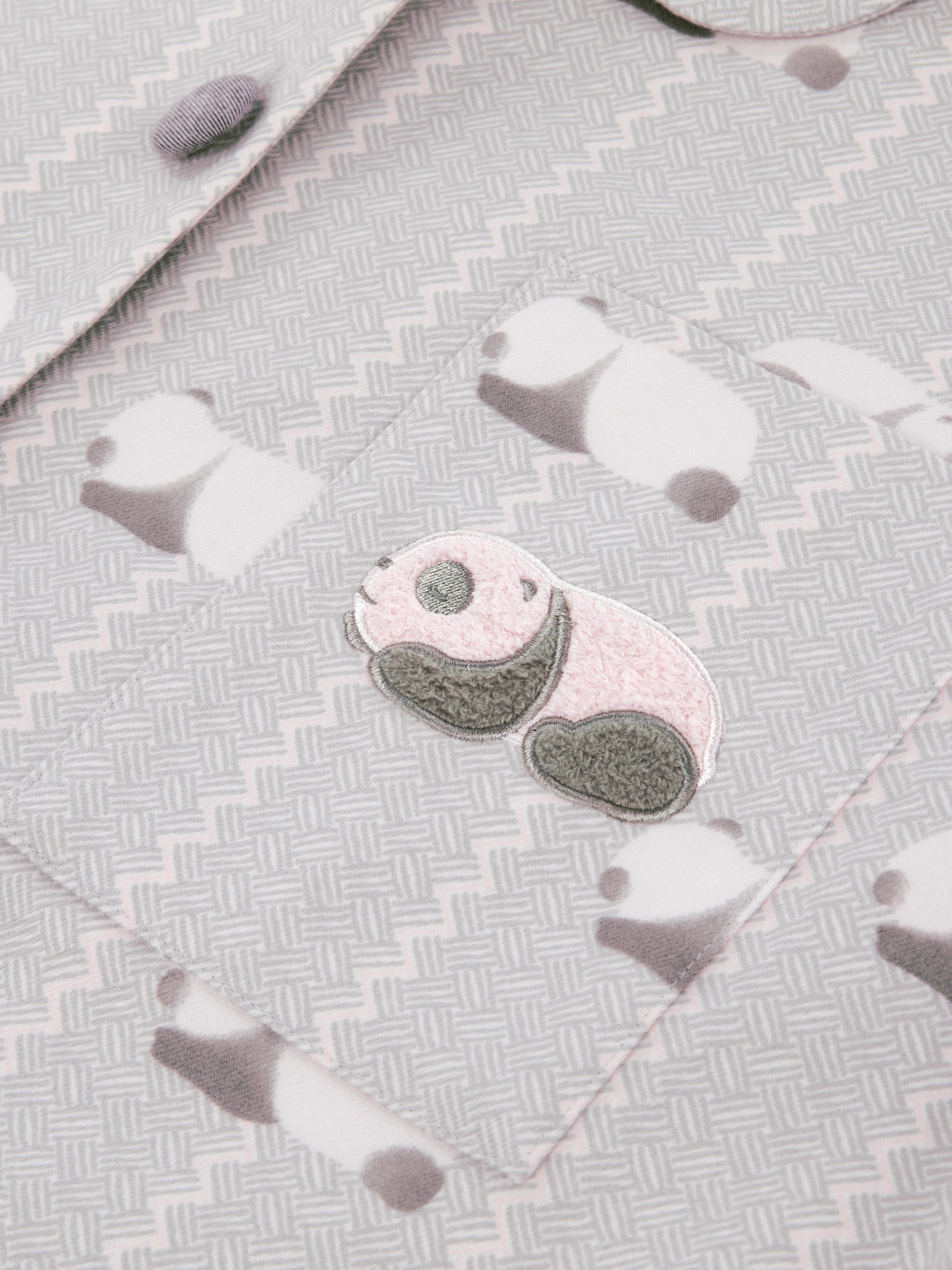 "Panda PomPom" Thickened Cotton Flannel Loungewear Set Gray