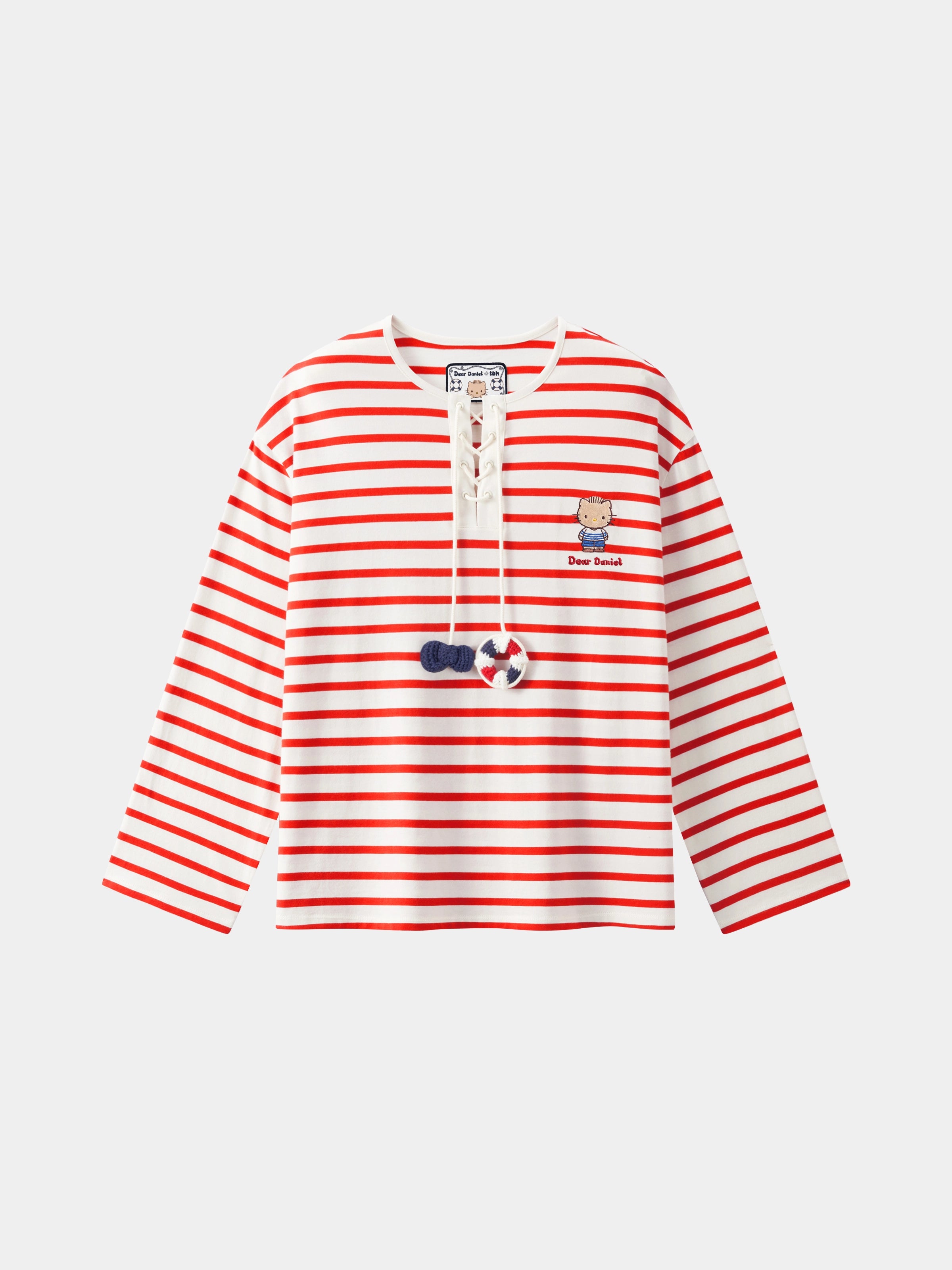 "Dear Daniel" Jersey Breton Stripe Loungewear Set Long Sleeve – Red & White