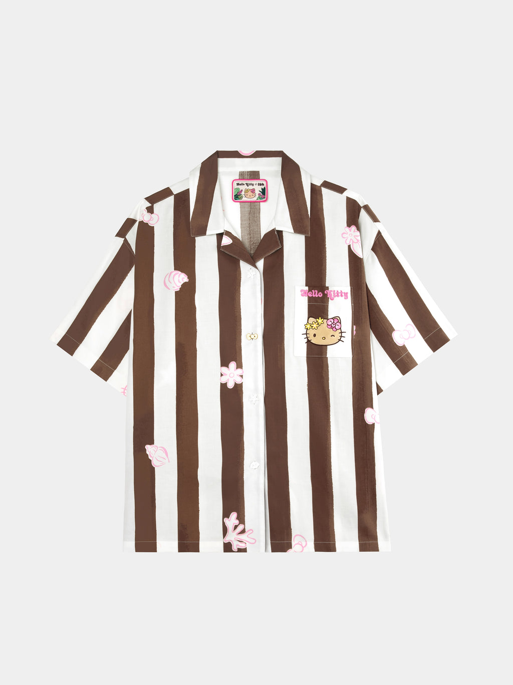 "Hello Kitty" Tencel Cotton Blend Loungewear Set Short Sleeve & Shorts – Coconut Brown