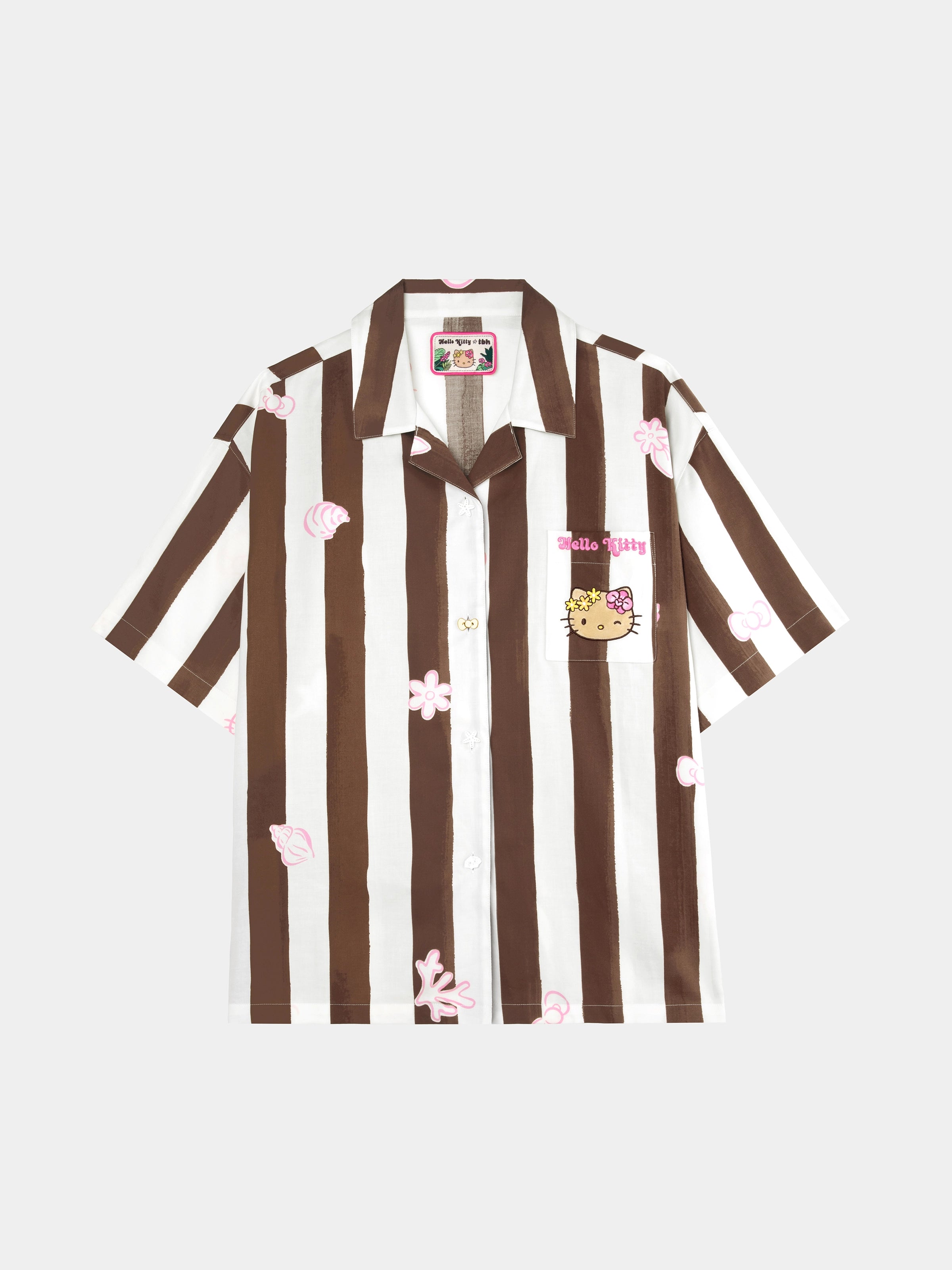 "Hello Kitty" Tencel Cotton Blend Loungewear Set Short Sleeve & Shorts – Coconut Brown