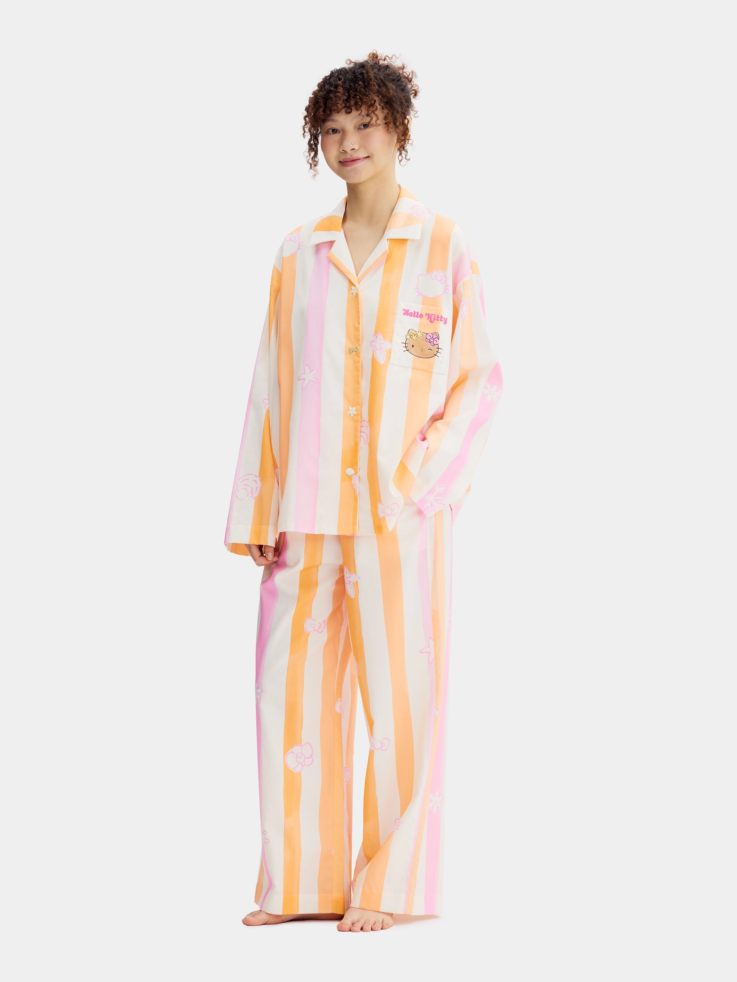 "Hello Kitty" Tencel Cotton Blend Loungewear Set Long Sleeve – Coral Pink