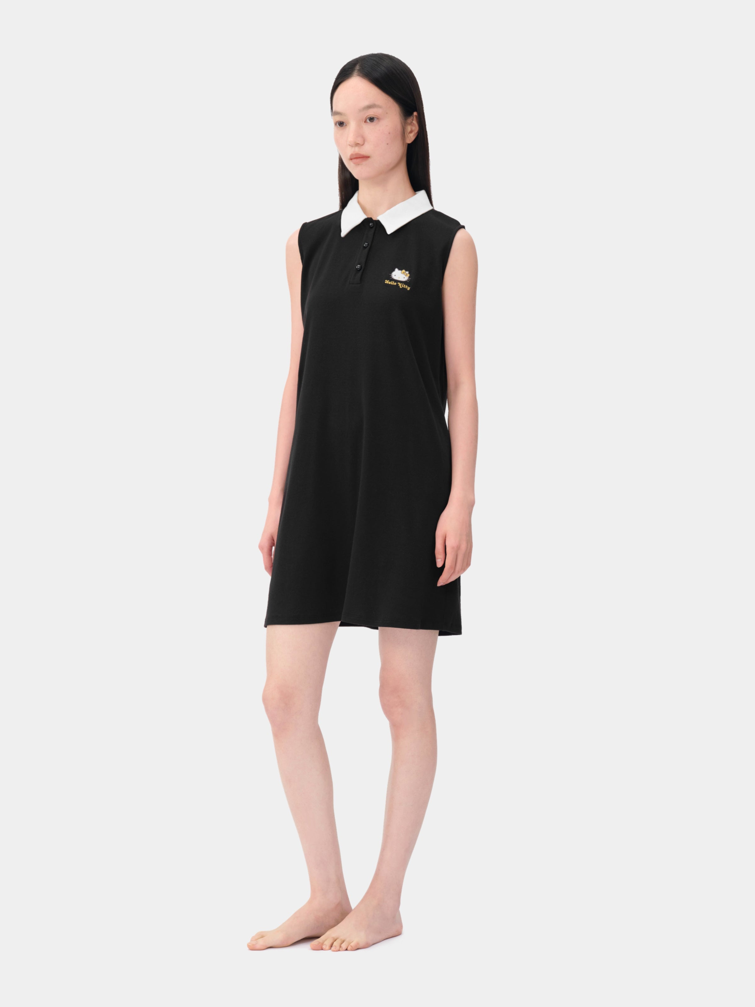 "Hello Kitty" Stretch Cotton Jersey  Polo Dress-Classic Black
