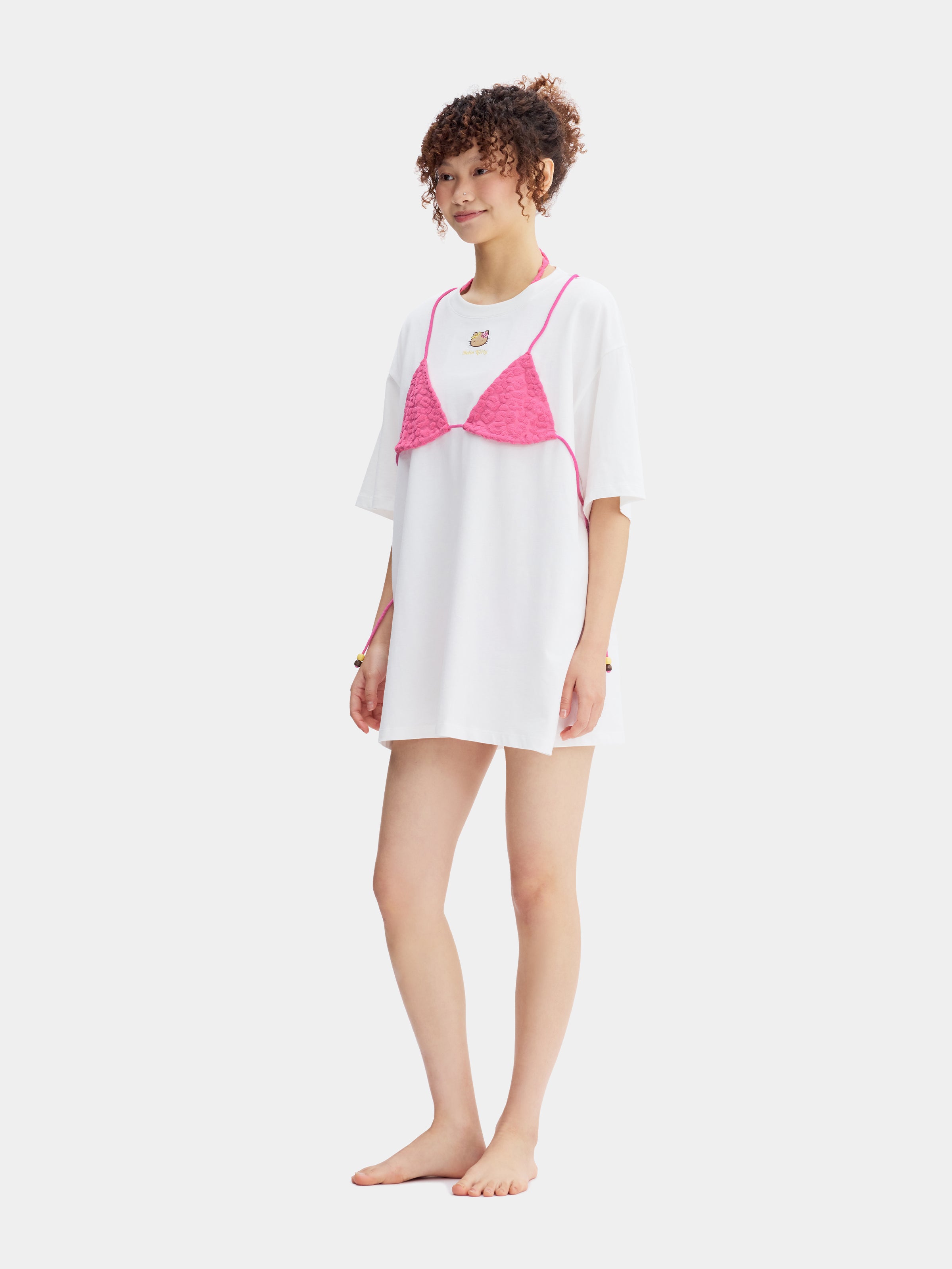 "Hello Kitty" Bikini Print T-Shirt – Hot Pink Leopard