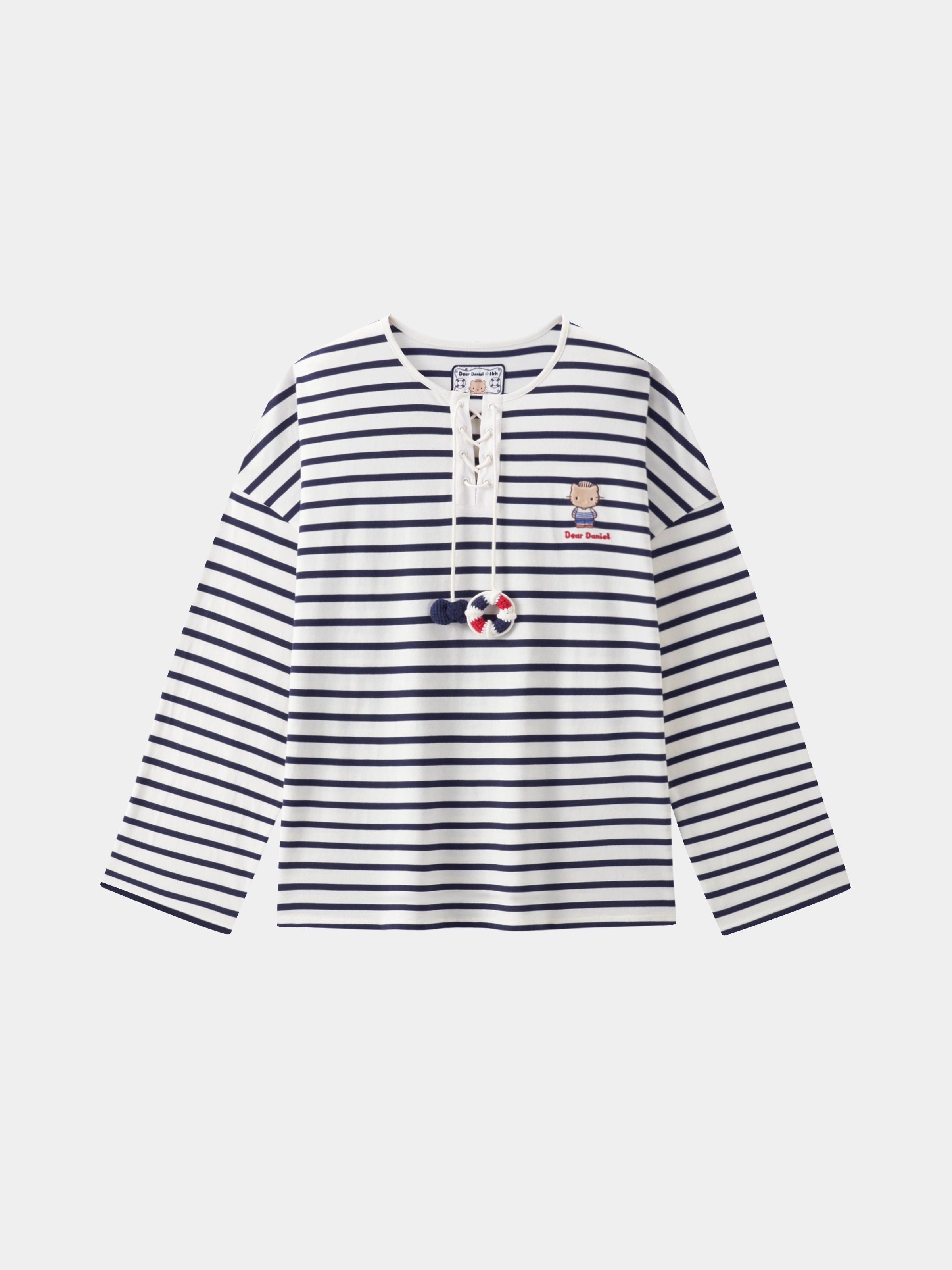 "Dear Daniel" Jersey Breton Stripe Loungewear Set Long Sleeve – Blue & White