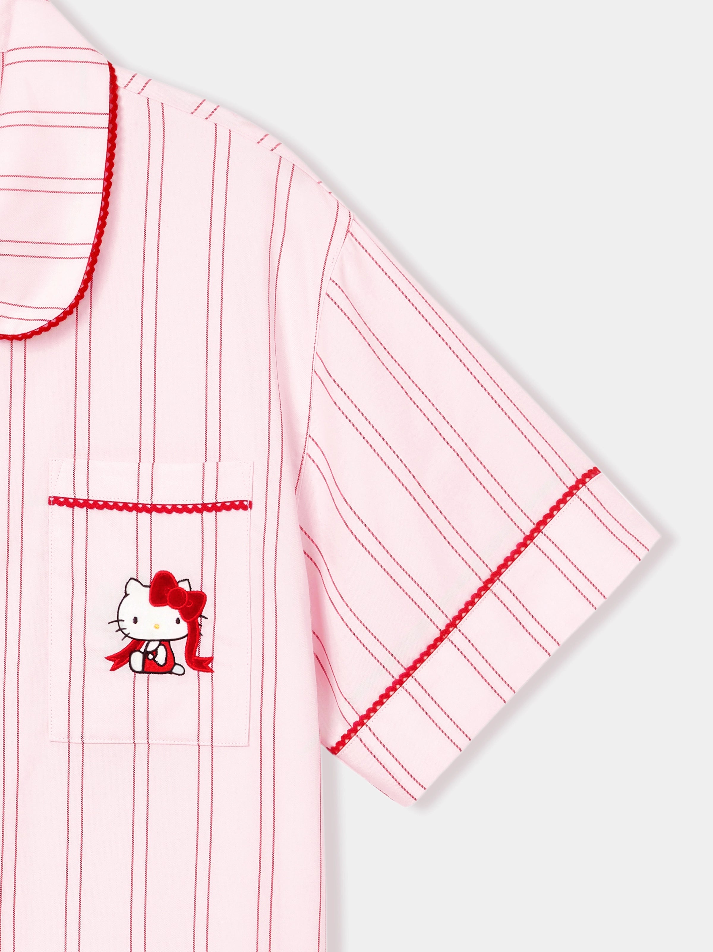 "Hello Kitty" Tencel Cotton Blend Short Sleeve Loungewear Set – Pink Stripes