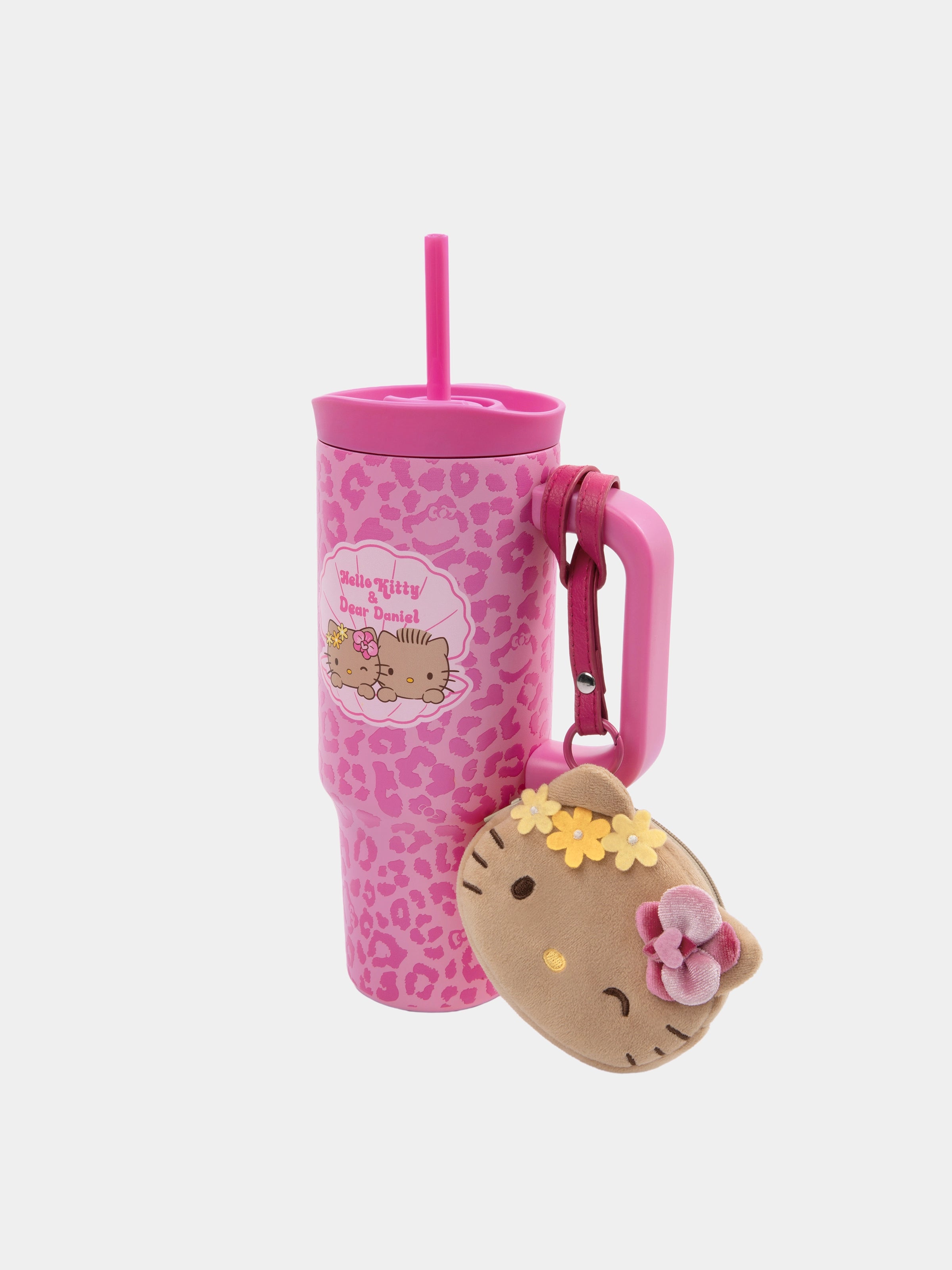 "Hello Kitty & Dear Daniel" Giant Stainless Steel Travel Tumbler (With Mini Frame Purse) – Hot Pink Leopard – 900ml