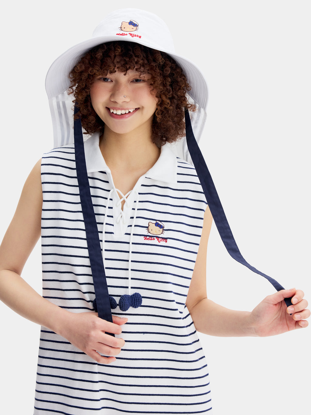 "Hello Kitty" Nautical Sun Hat – Seashell White