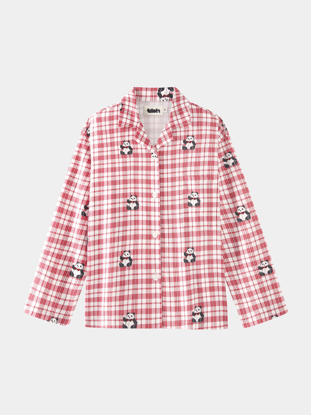 "Panda PomPom" Tencel Cotton Blend Loungewear Set – Red Grid