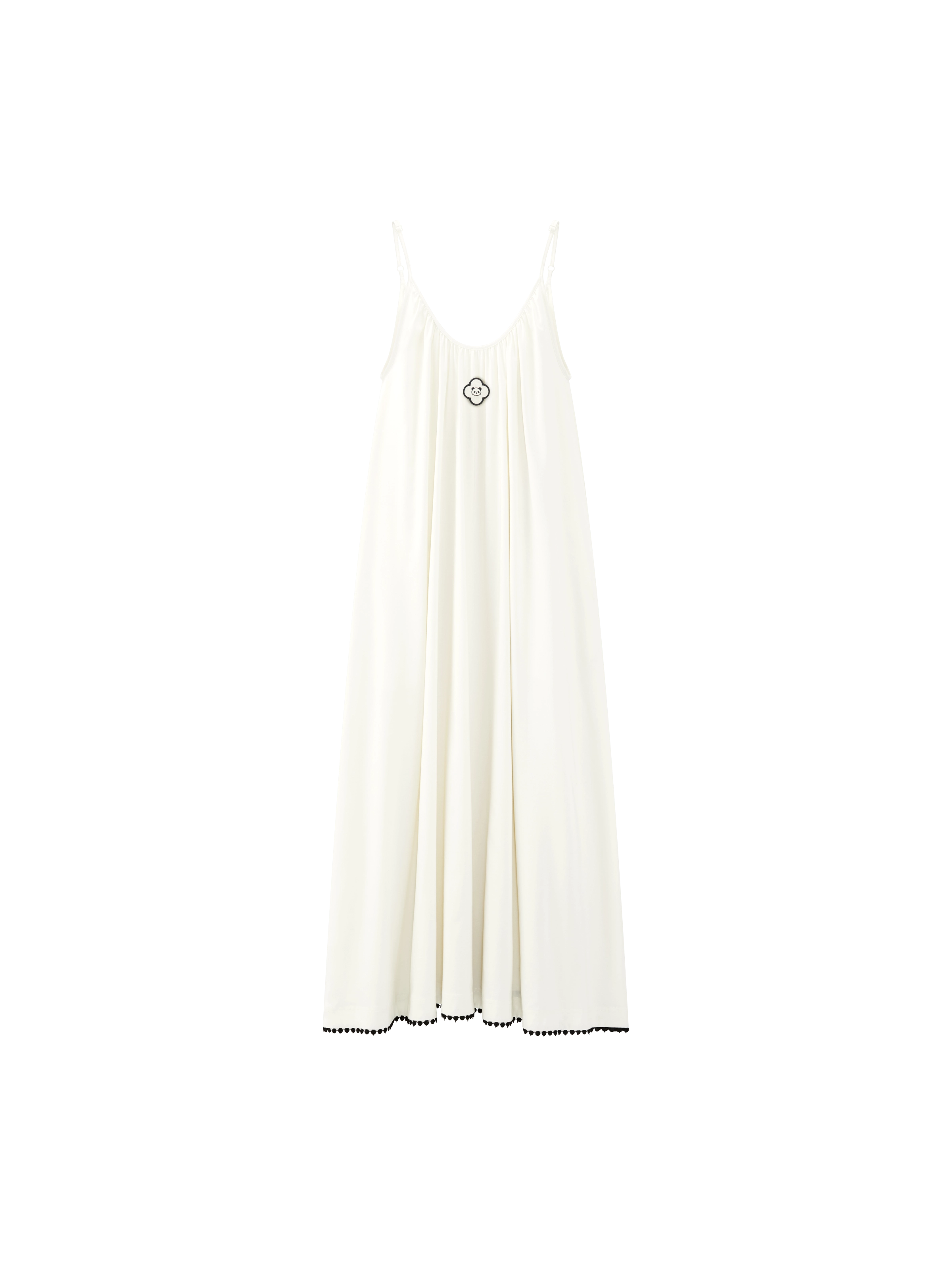 "Panda PomPom" Tencel Cotton Blend Slip Nightgown Cream White