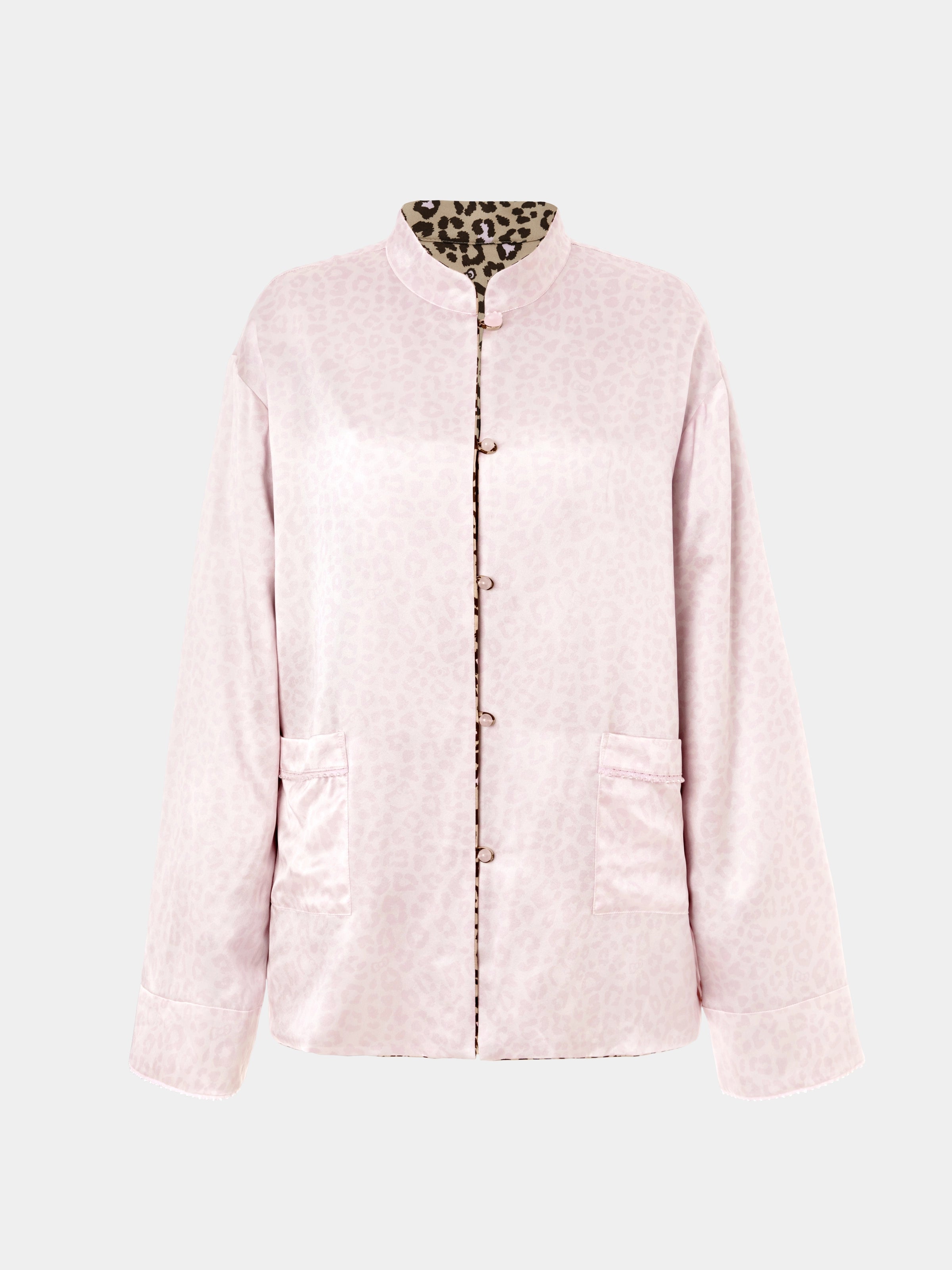 "Hello Kitty" Premium Heavy Mulberry Silk Chinese-Style Reversible Quilted Jacket – Leopard