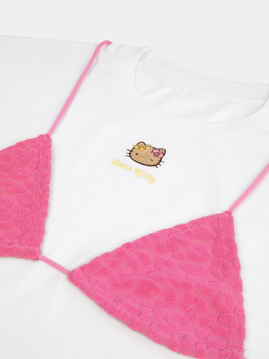 "Hello Kitty" Bikini Print T-Shirt – Hot Pink Leopard