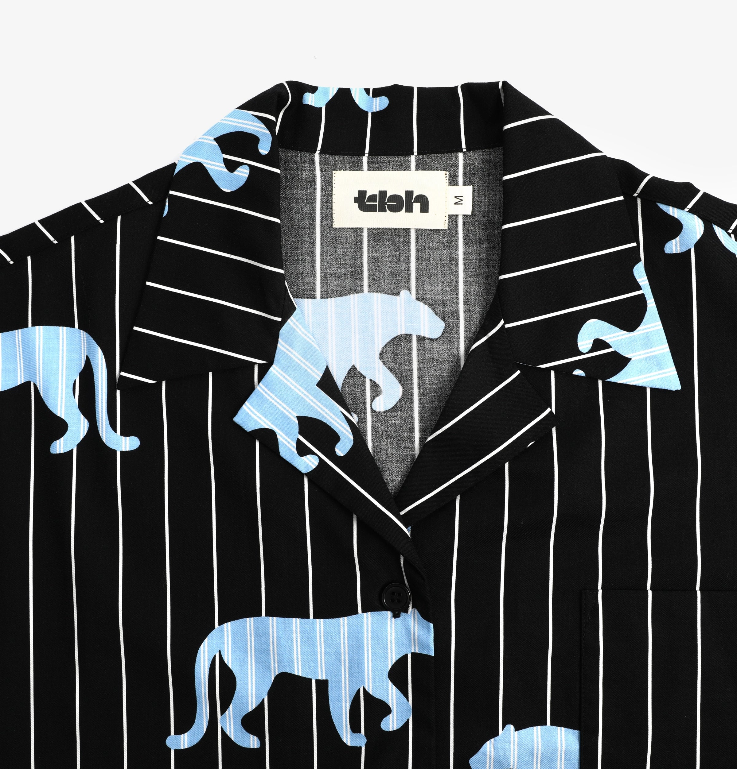 “Z” Tencel Cotton Blend Stripe Short Sleeve Loungewear Set Black Panther