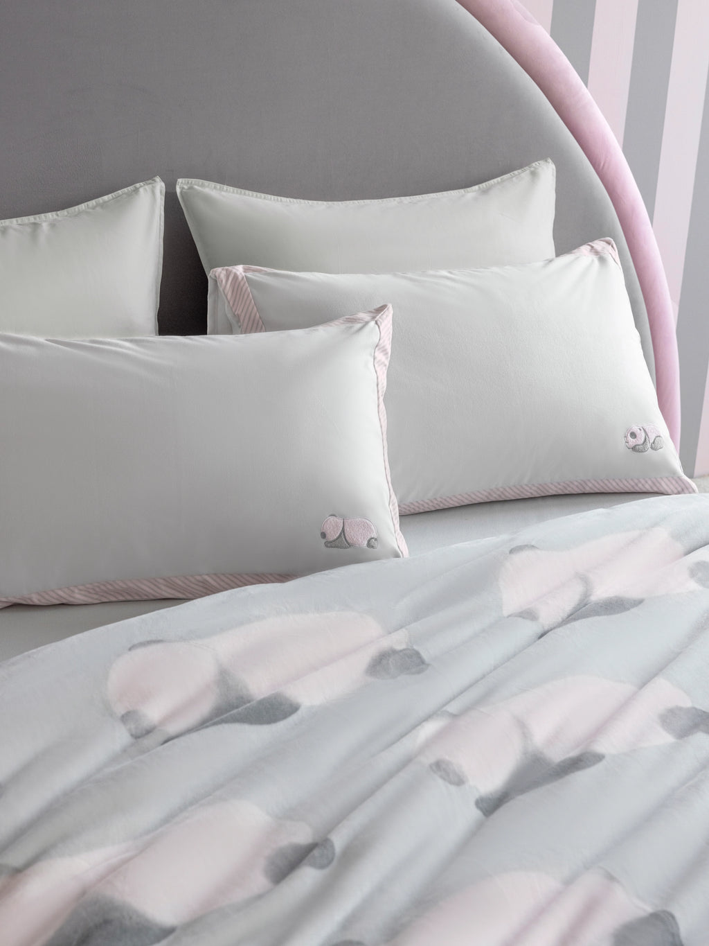 "Panda PomPom" Micro Flannel Bedding Set – Cream White