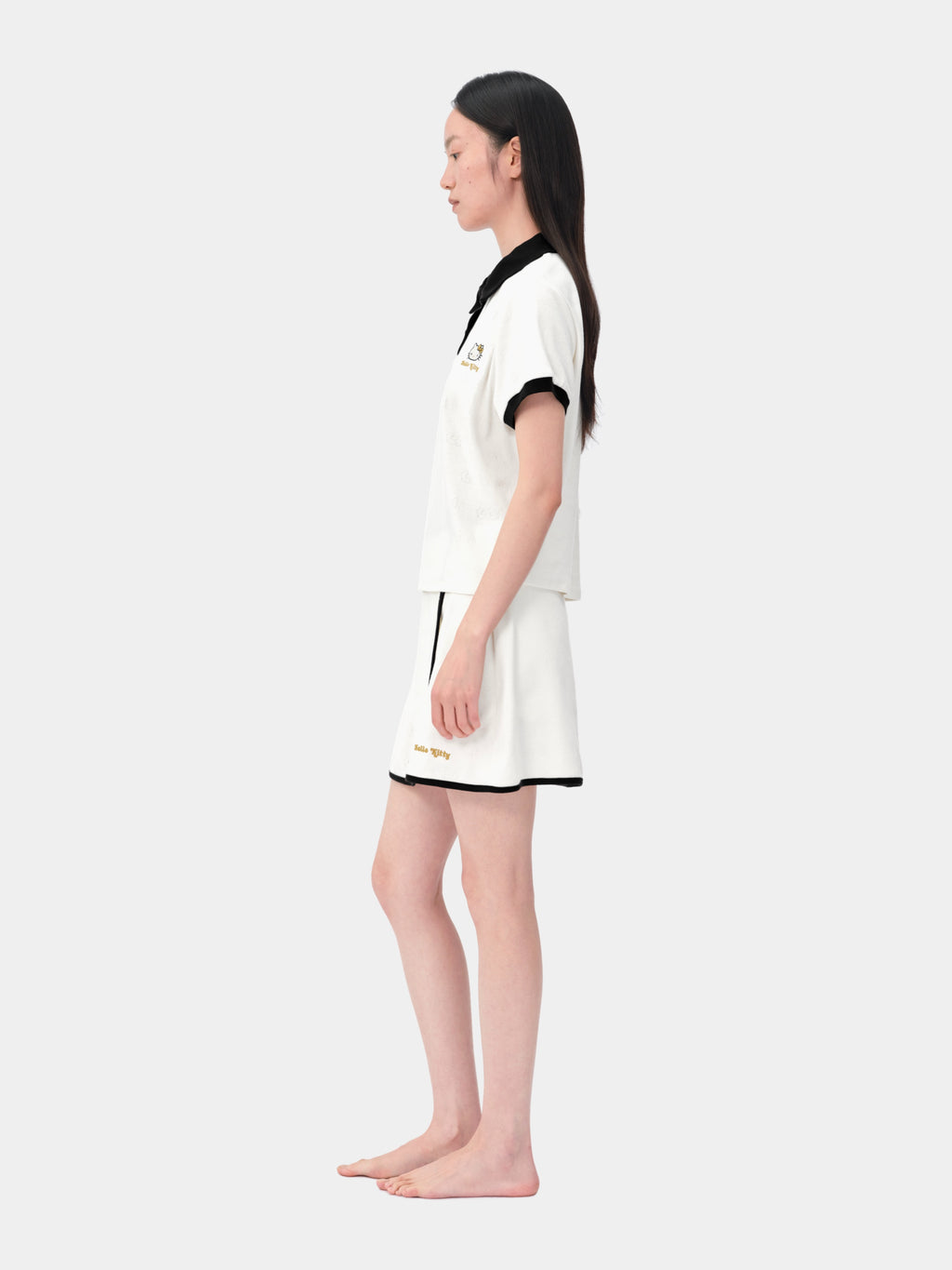 "Hello Kitty" Stretch Cotton Jersey Polo Skort Set – Pearl White