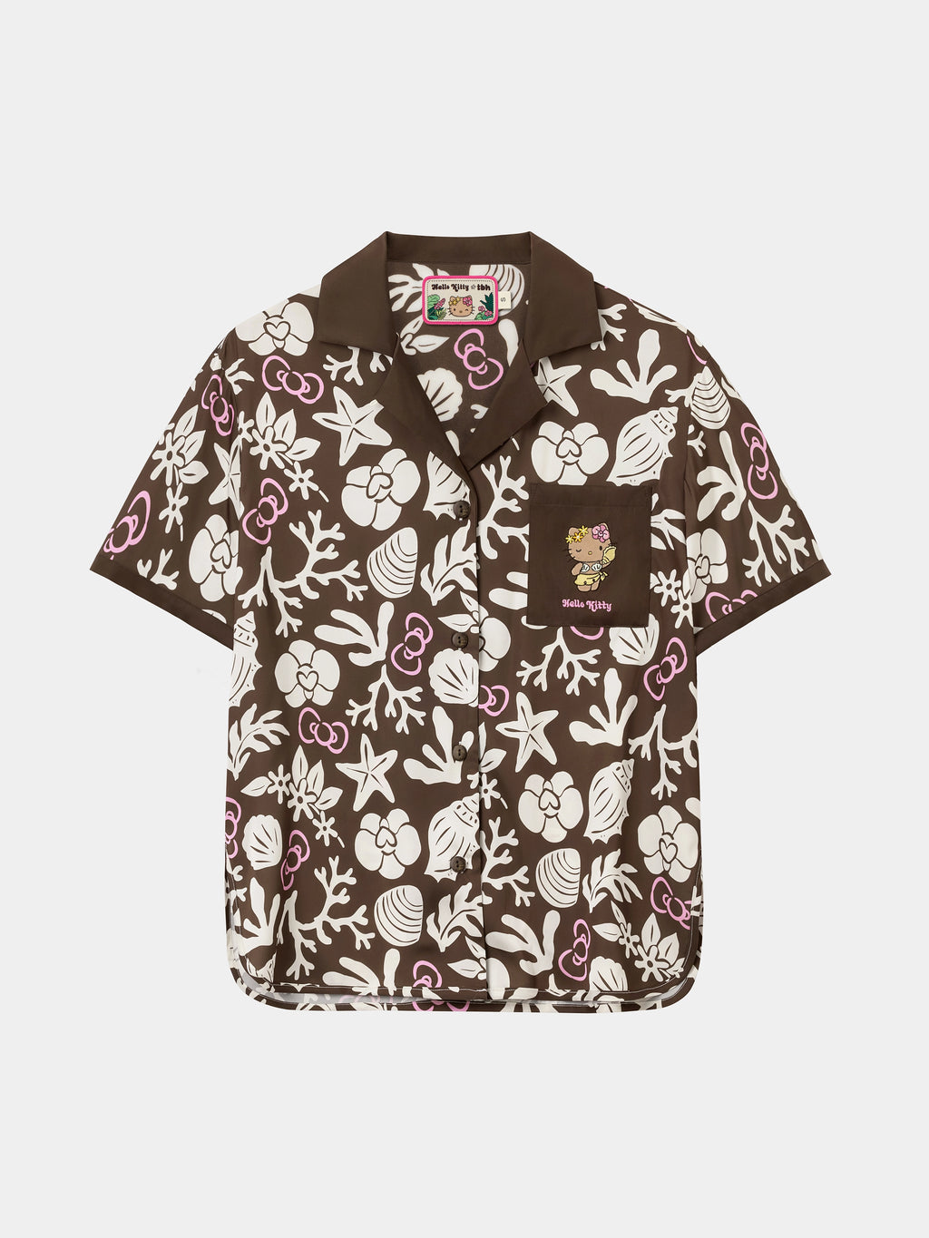 "Hello Kitty" Satin Loungewear Set Short Sleeve & Shorts – Coconut Brown