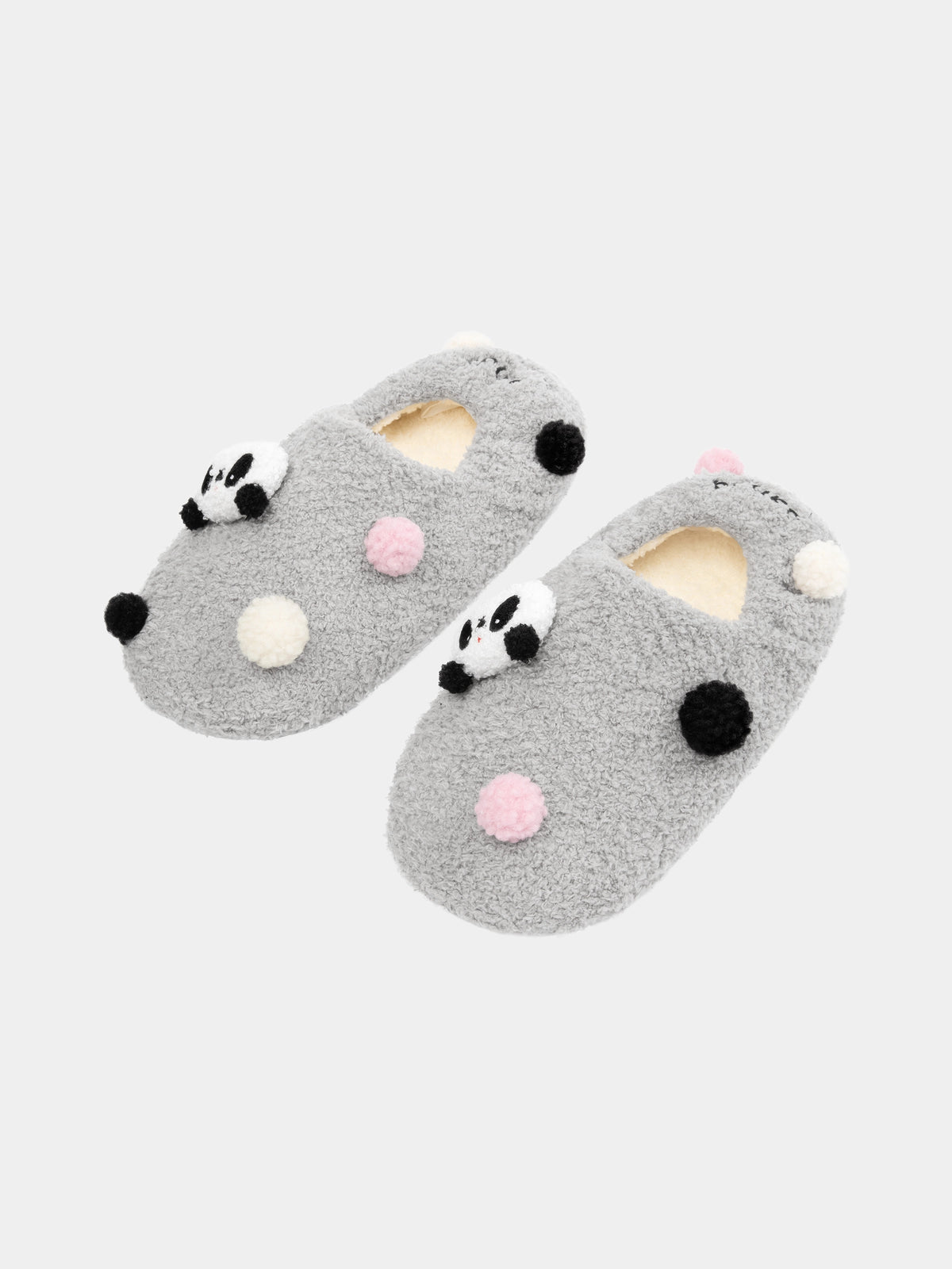 "panda pompom" Fluffy Slippers – Grey