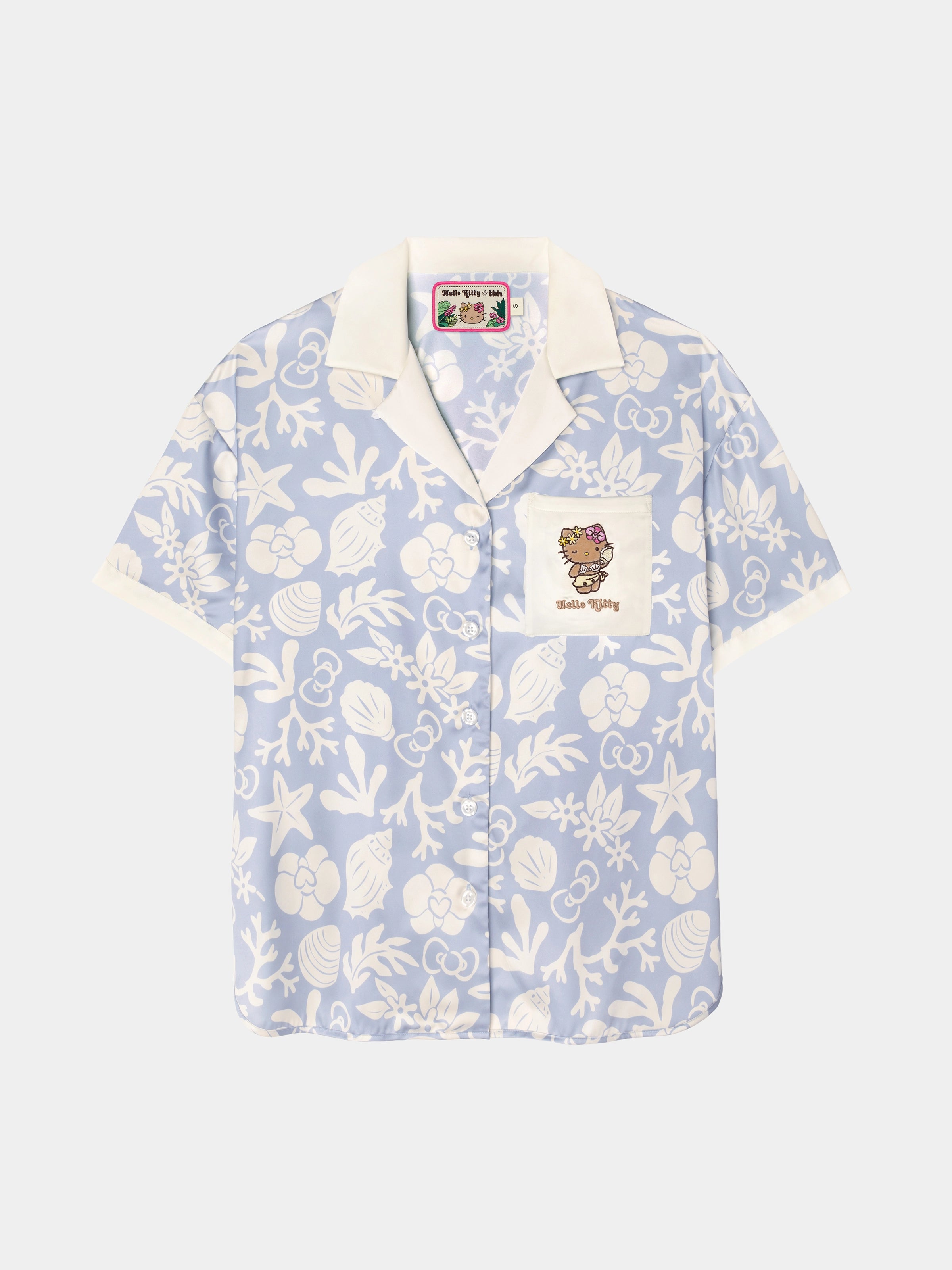 "Hello Kitty" Satin Loungewear Set Short Sleeve & Shorts – Breezy Blue