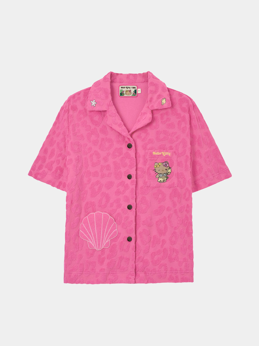 "Hello Kitty" Terry Loungewear Set Short Sleeve & Shorts – Hot Pink Leopard
