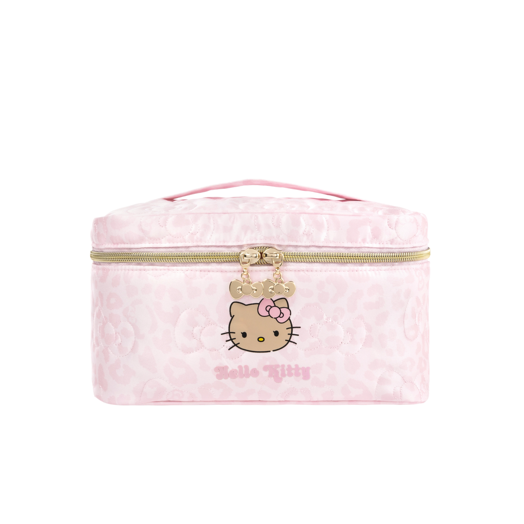 "Hello Kitty" Medium Quilted Travel Cosmetic Bag – Pink Leopard