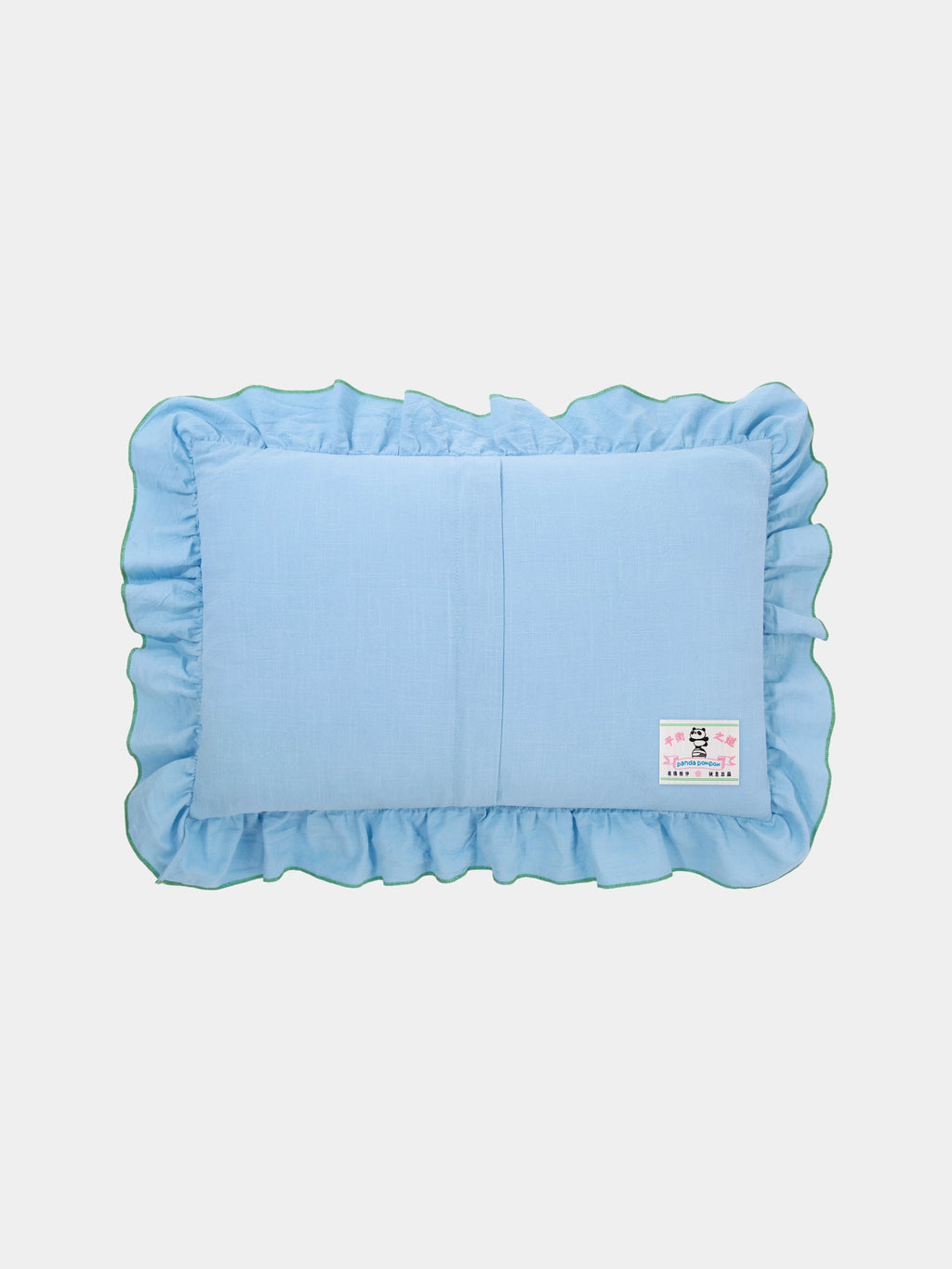 "panda pompom" Embroidered Buckwheat Pillow – Blue