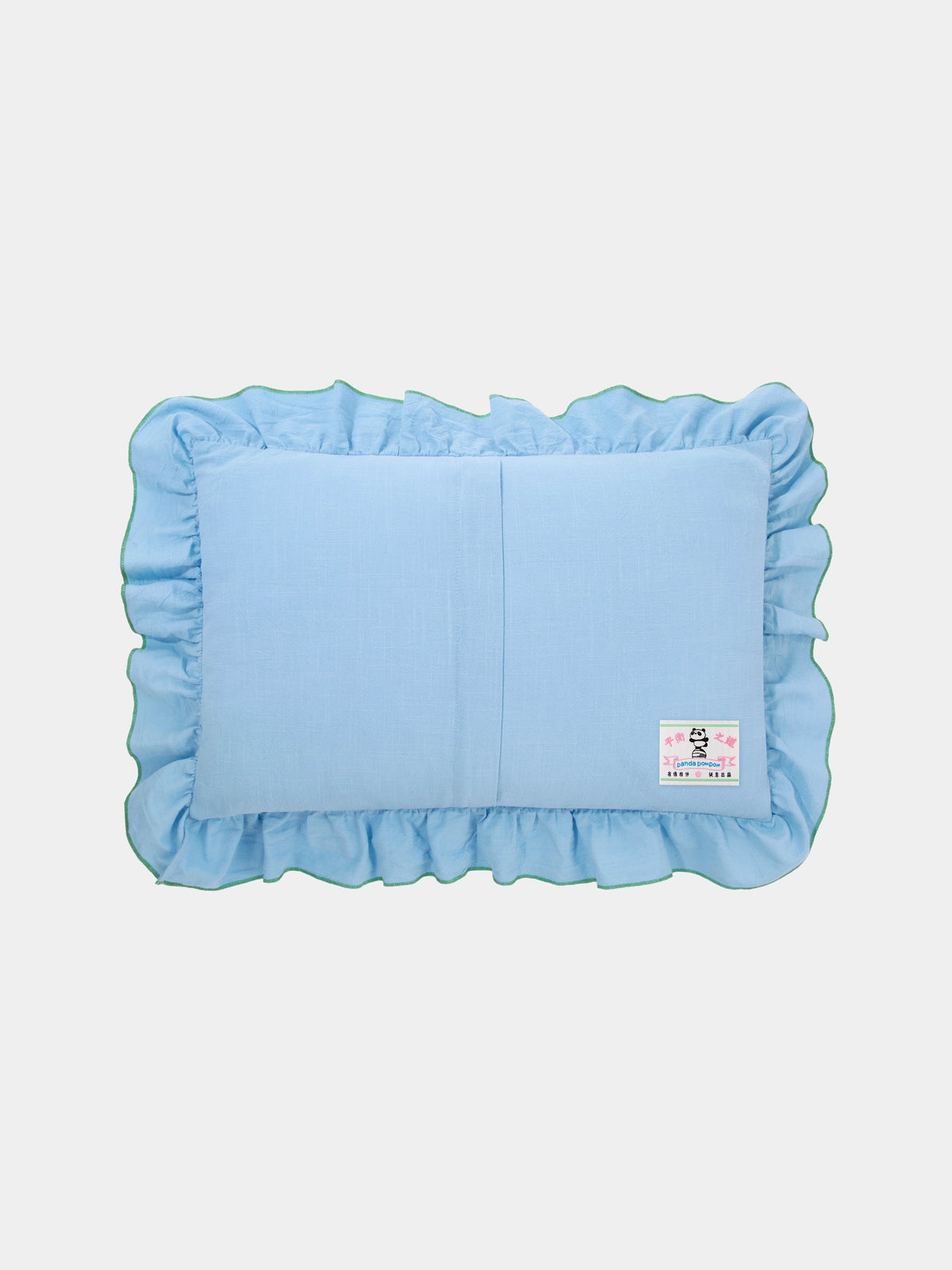 "panda pompom" Embroidered Buckwheat Pillow – Blue