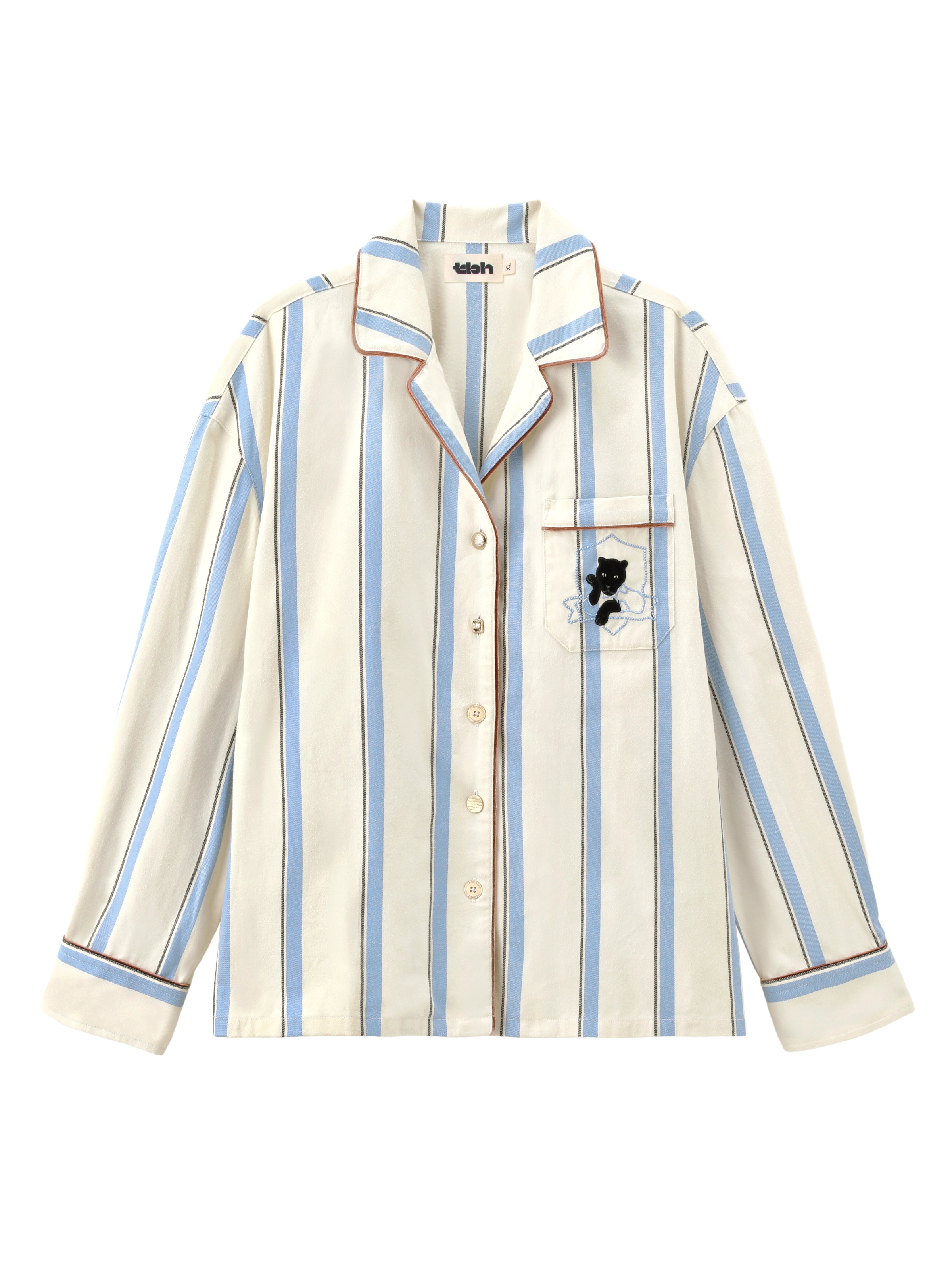 “Urban Jungle” Thickened Cotton Flannel Loungewear Set Blue and White Stripes