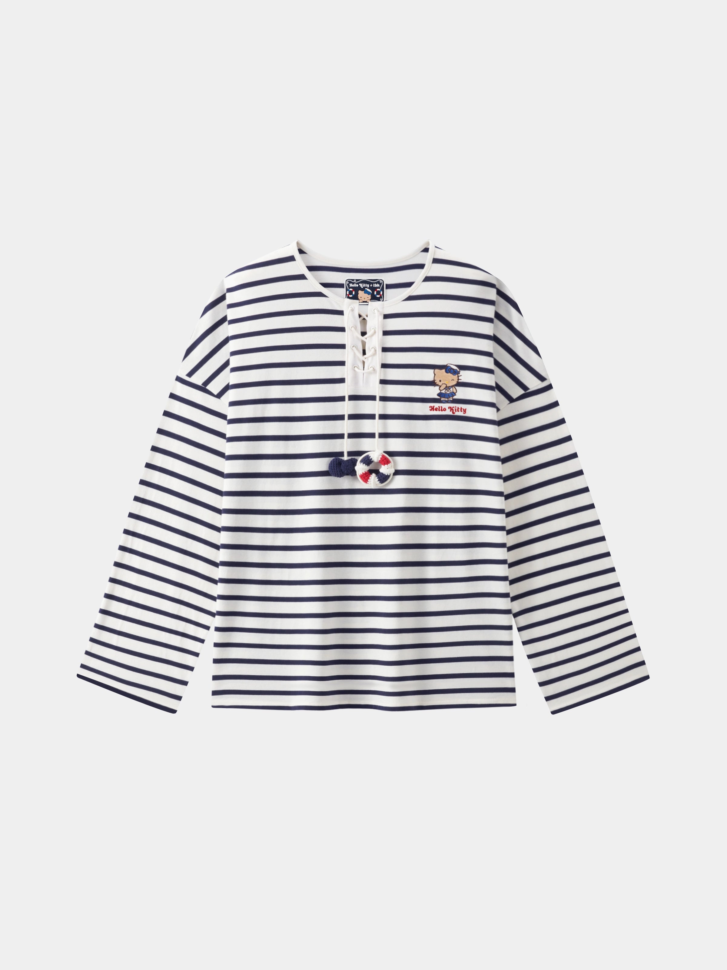 "Hello Kitty" Jersey Breton Stripe Loungewear Set Long Sleeve – Blue & White