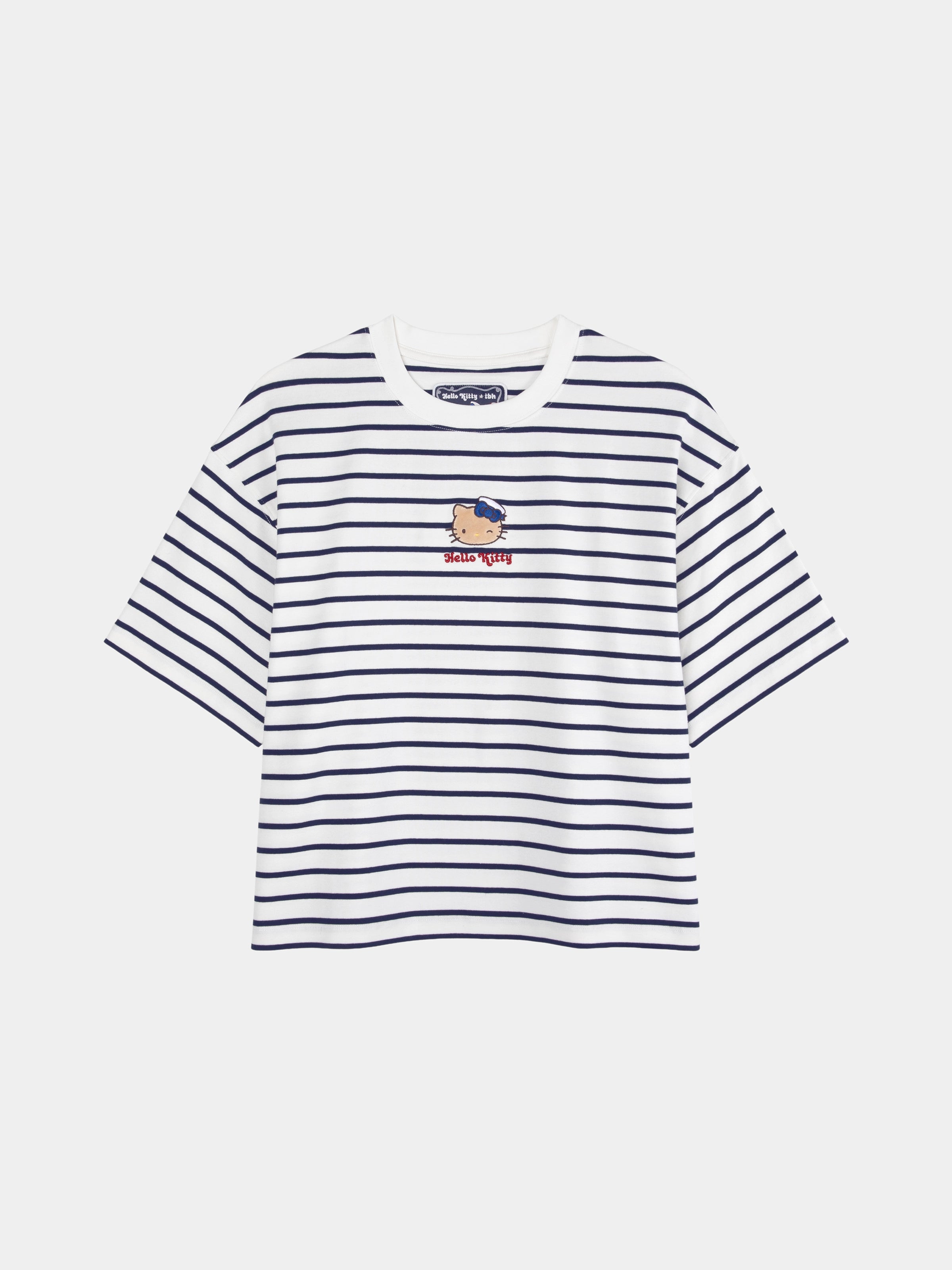"Hello Kitty" Stretch Cotton Jersey Breton Stripe Loungewear Set Short Sleeve