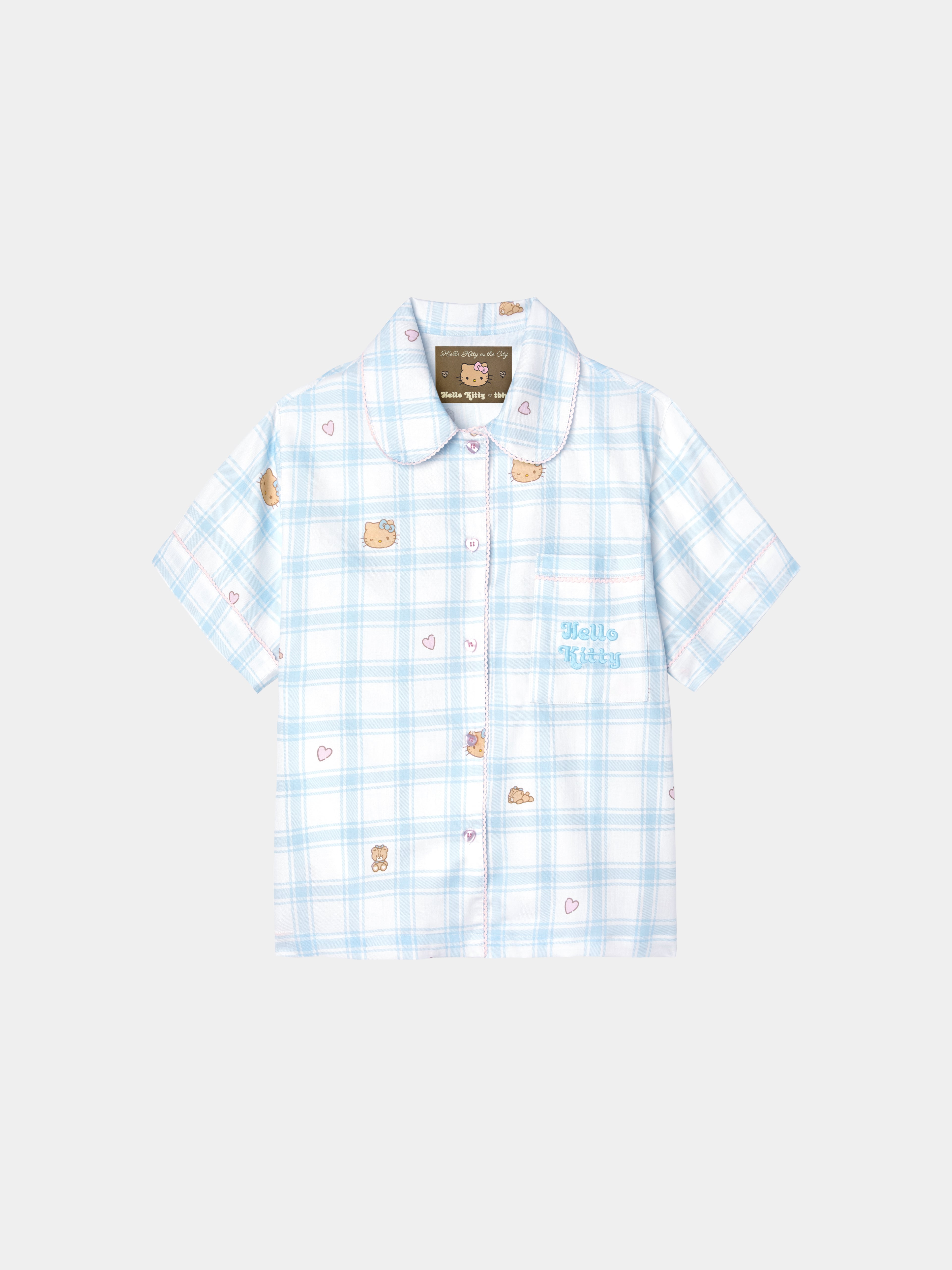 "Hello Kitty" Tencel Cotton Blend Short Sleeve Loungewear Set – Hello Kitty Check