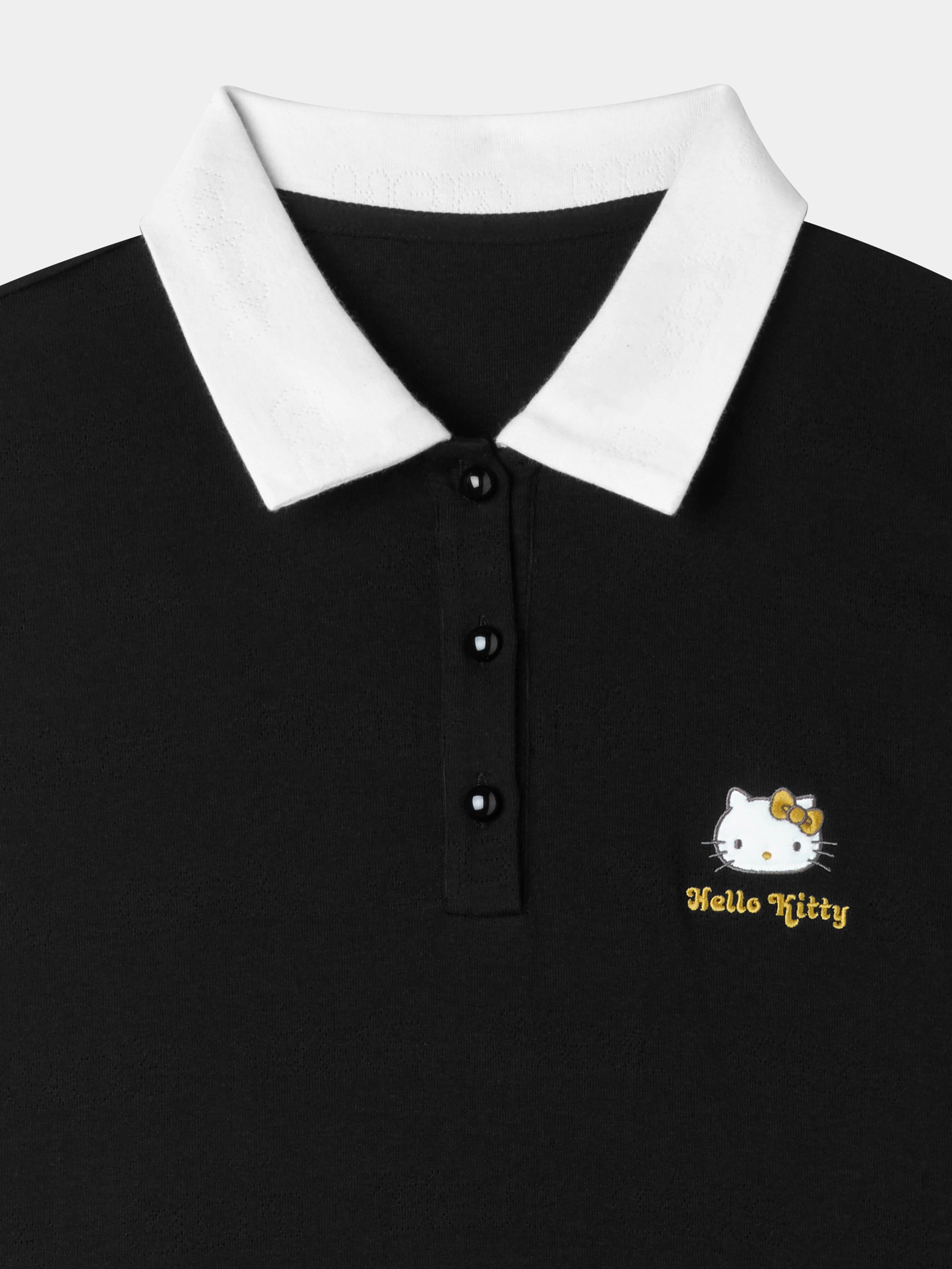 "Hello Kitty" Stretch Cotton Jersey  Polo Dress-Classic Black