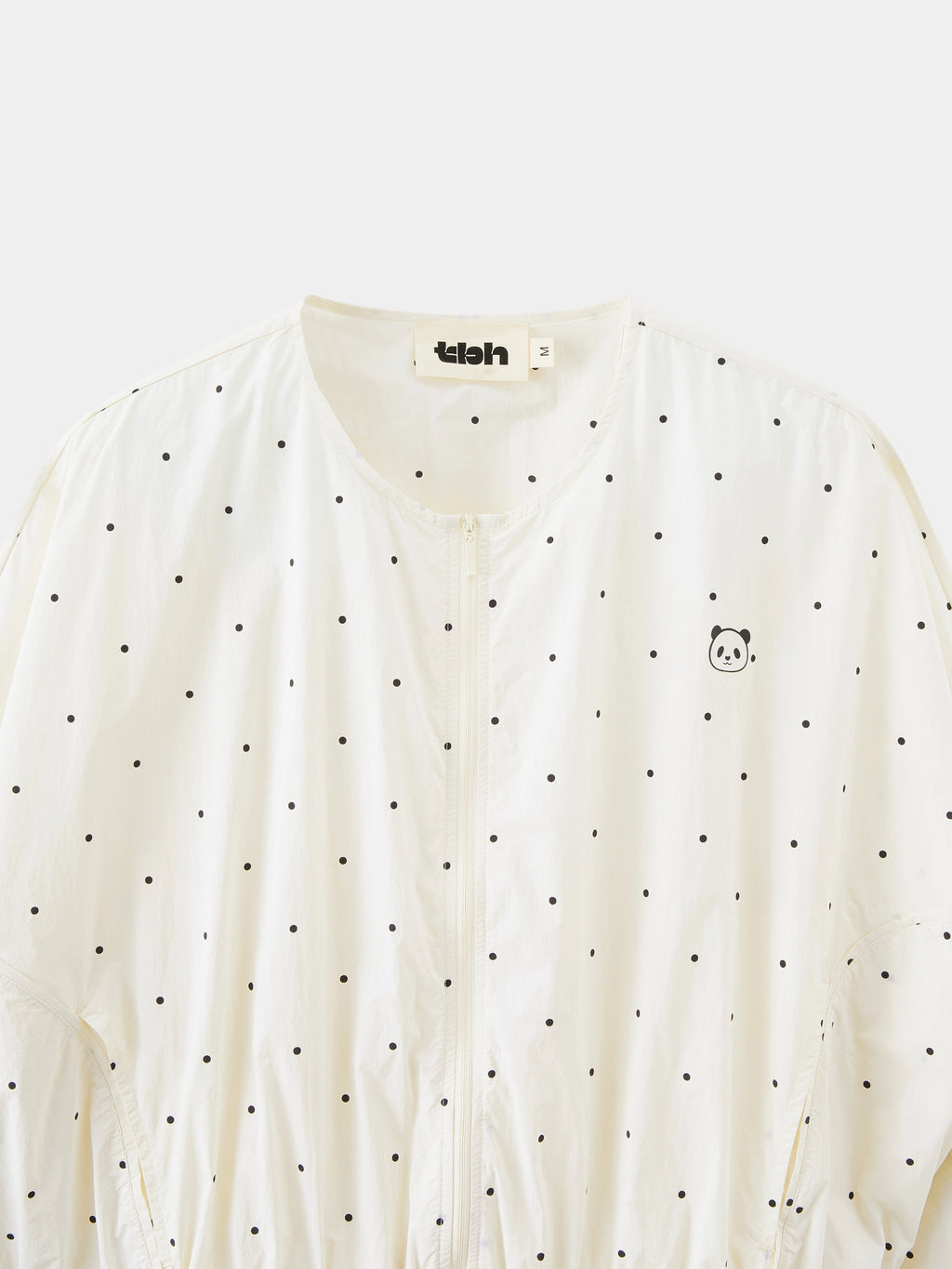 "Panda PomPom" Sun-pretective Round Neck Outdoor Jacket White Polka Dot