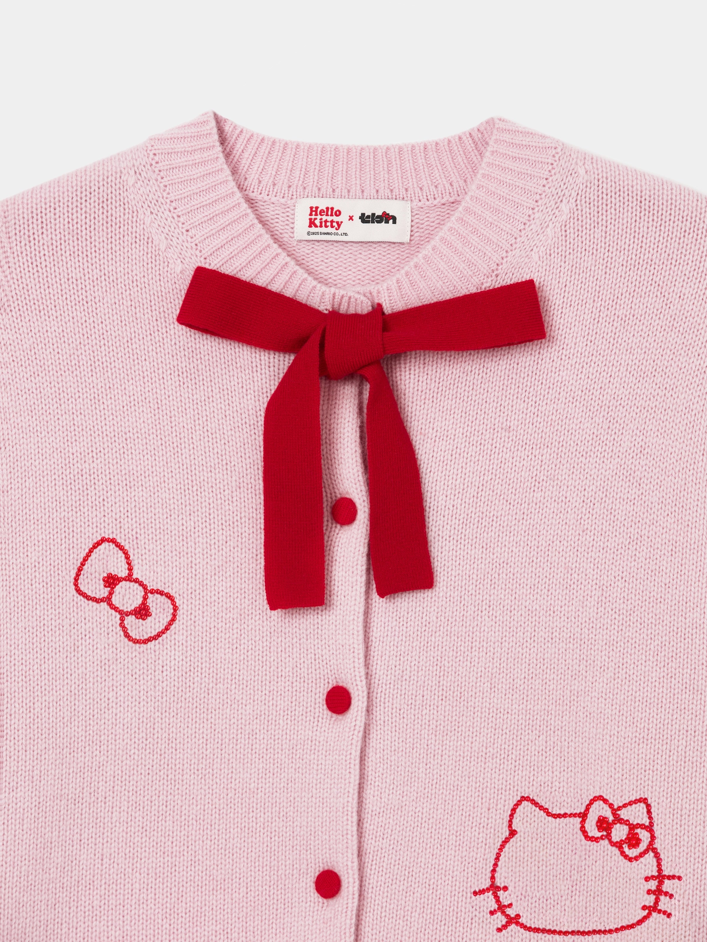 "Hello Kitty" Wool Cashmere Blend Cardigan – Pink