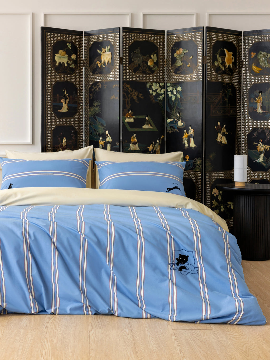 "Urban Jungle" Black Panther Yarn-Dyed Cotton Bedding Set – Blue