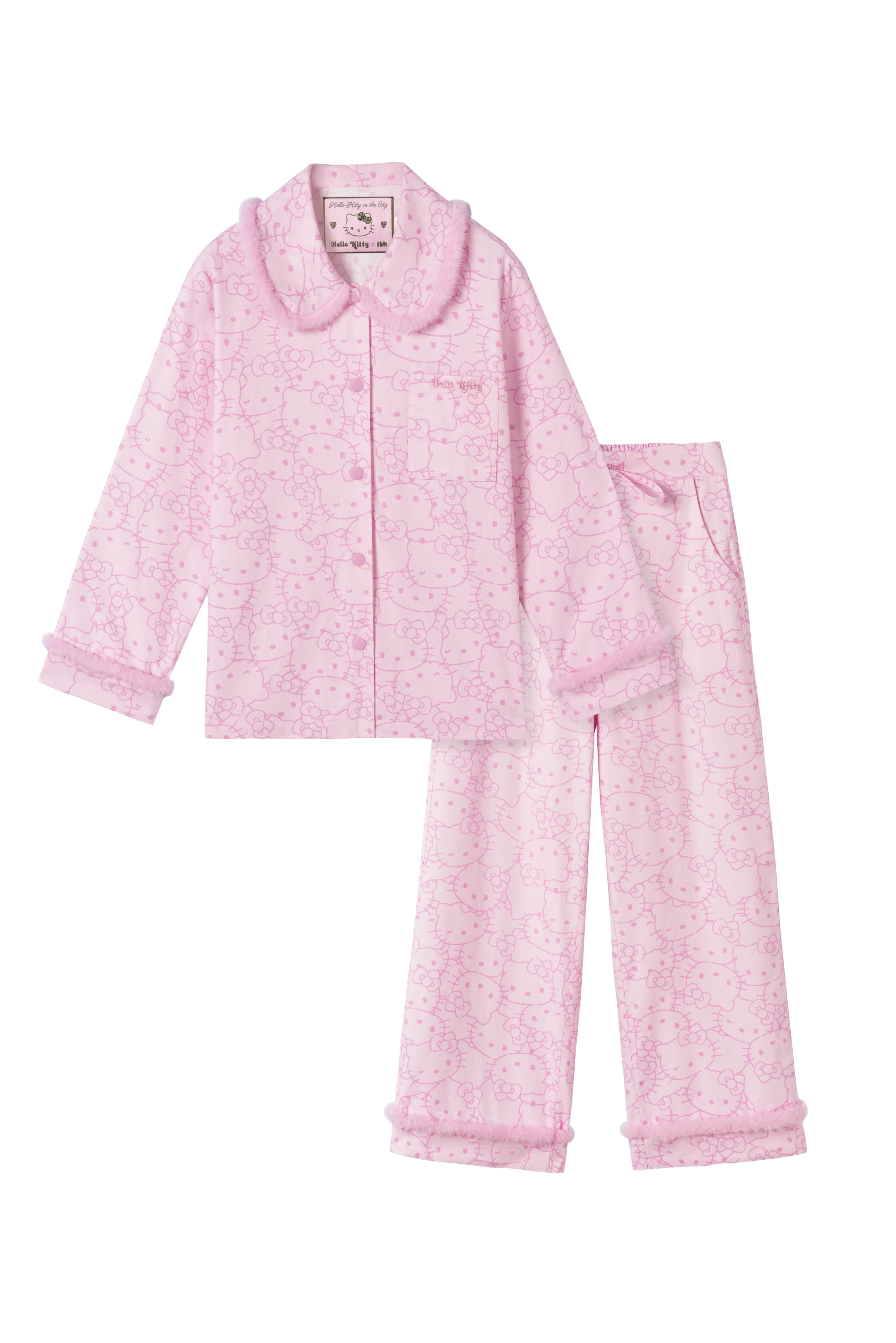 "Hello Kitty" Cotton Flannel Loungewear Set Hello Kitty Pattern