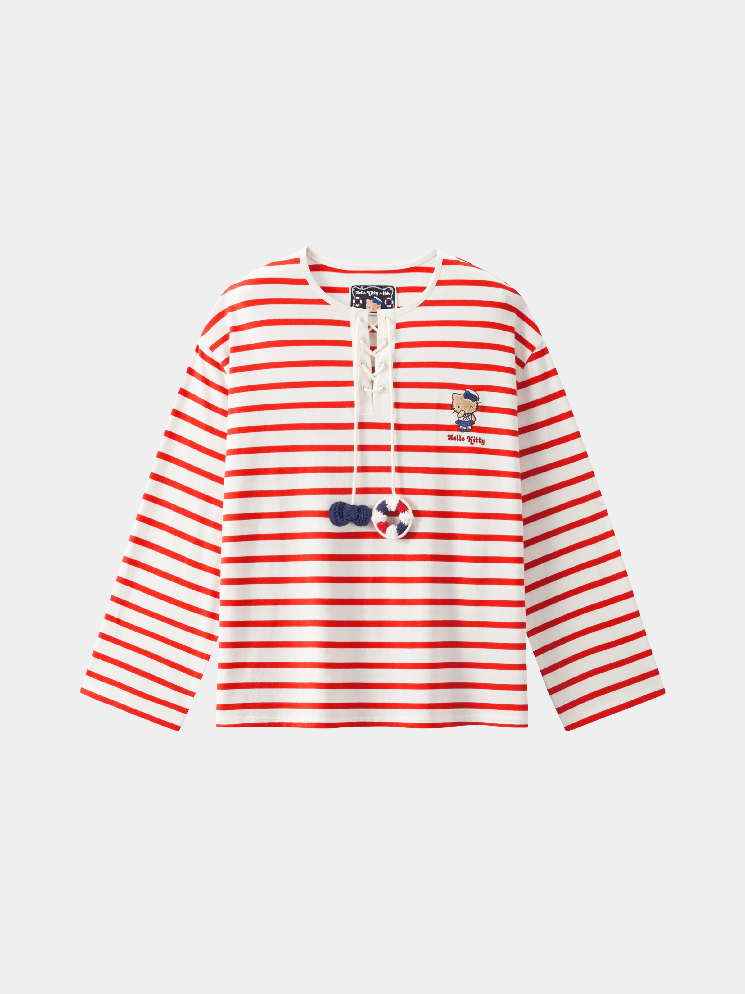 "Hello Kitty" Jersey Breton Stripe Loungewear Set Long Sleeve – Red & White