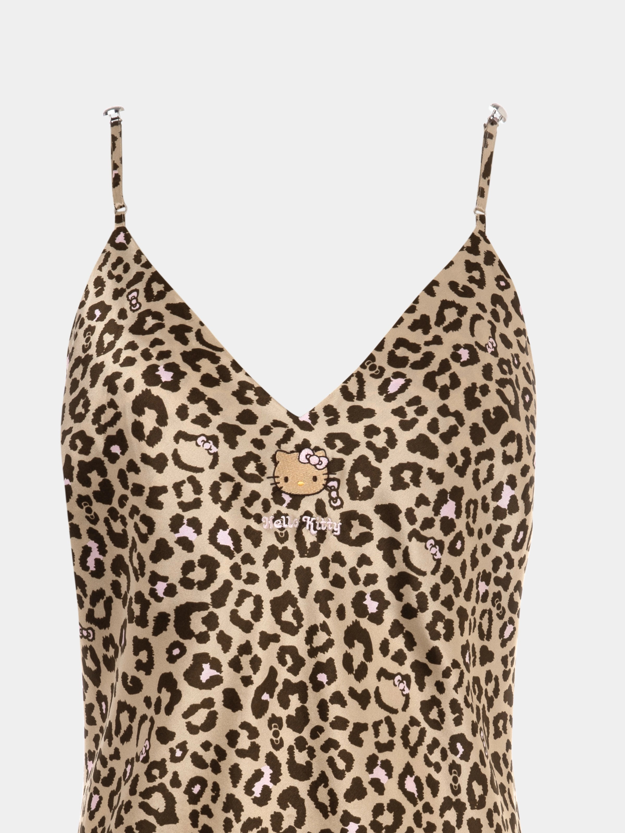 "Hello Kitty" Premium Heavy Mulberry Silk Spaghetti Strap Nightgown – Leopard