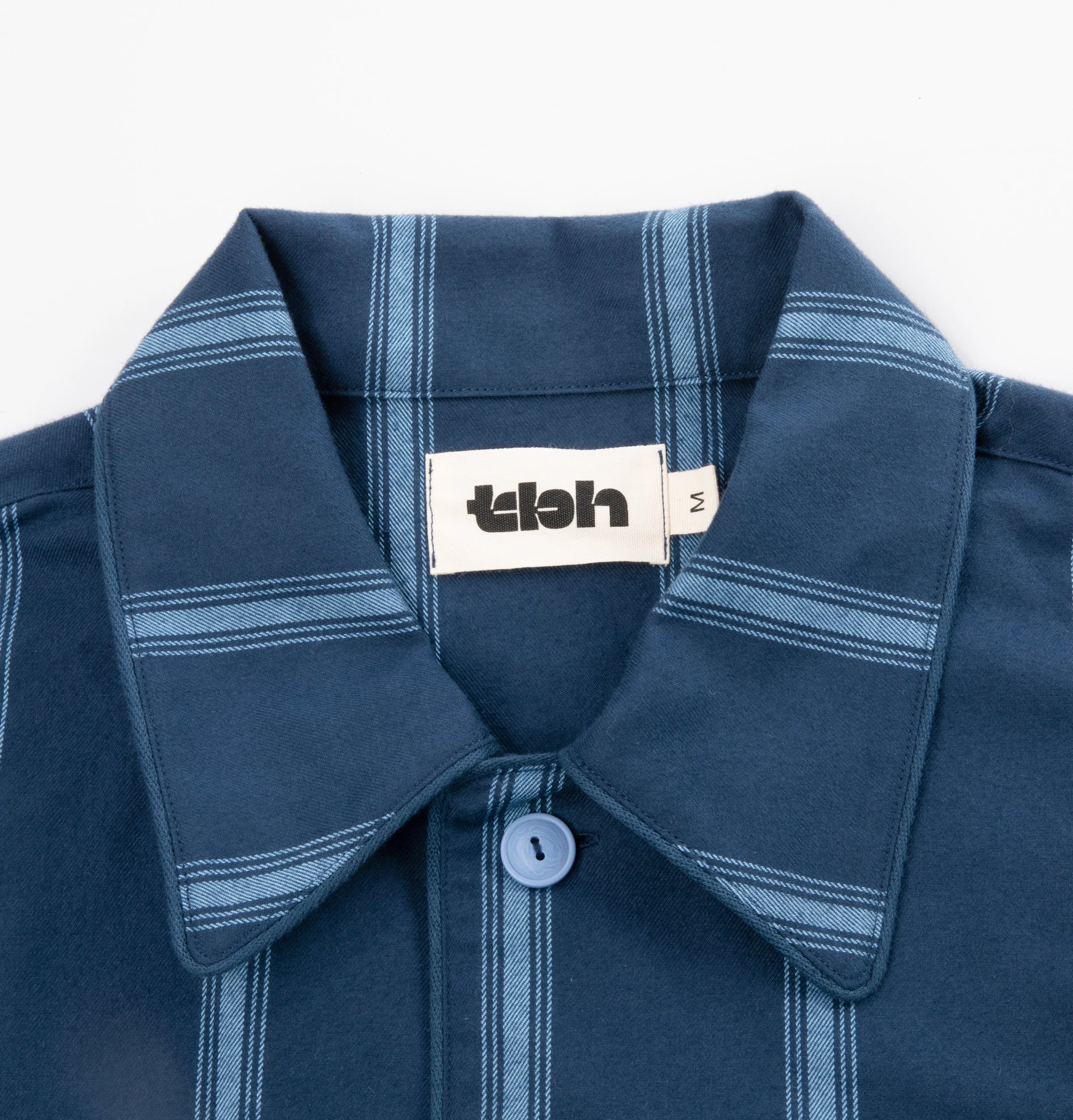 “Urban Jungle” Thickened Cotton Flannel Loungewear Set Dark Blue Stripes