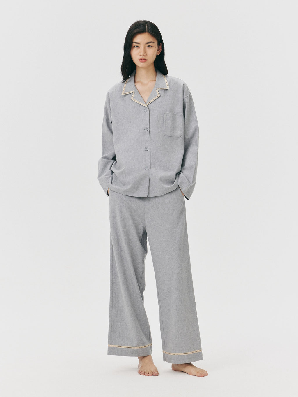"Frame" Australian Wool-Cotton Loungewear Set – Heather Grey