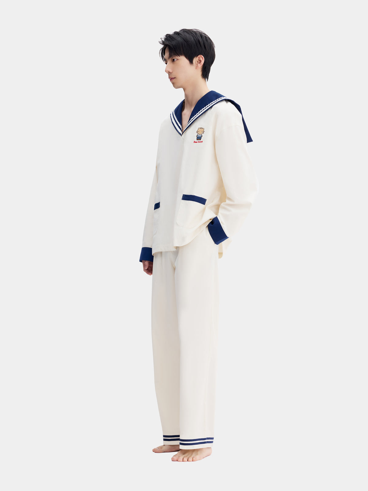 "Dear Daniel" Cotton Sailor Collar Loungewear Set Long Sleeve