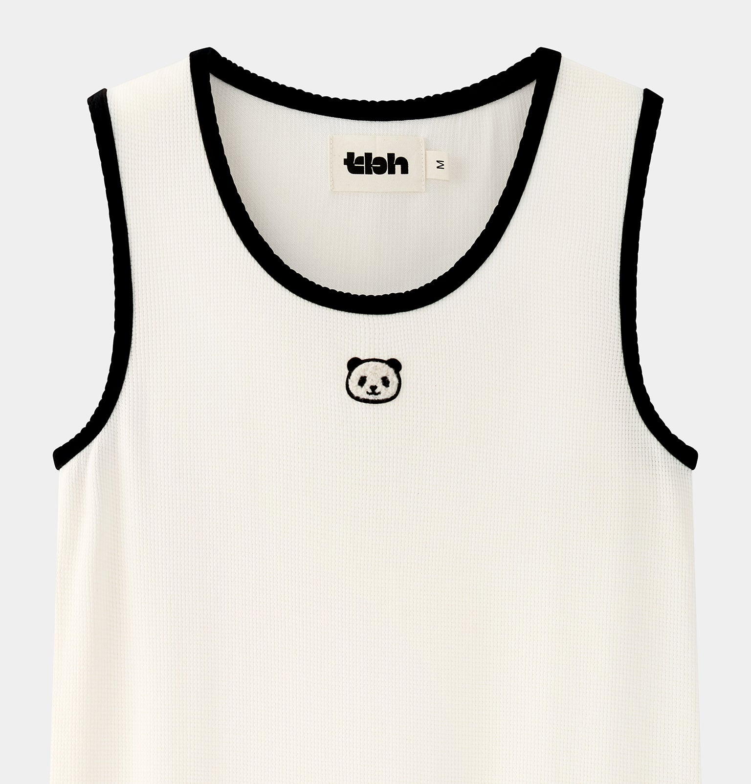 "Panda PomPom" Waffle Checks Nightgown – Cream White
