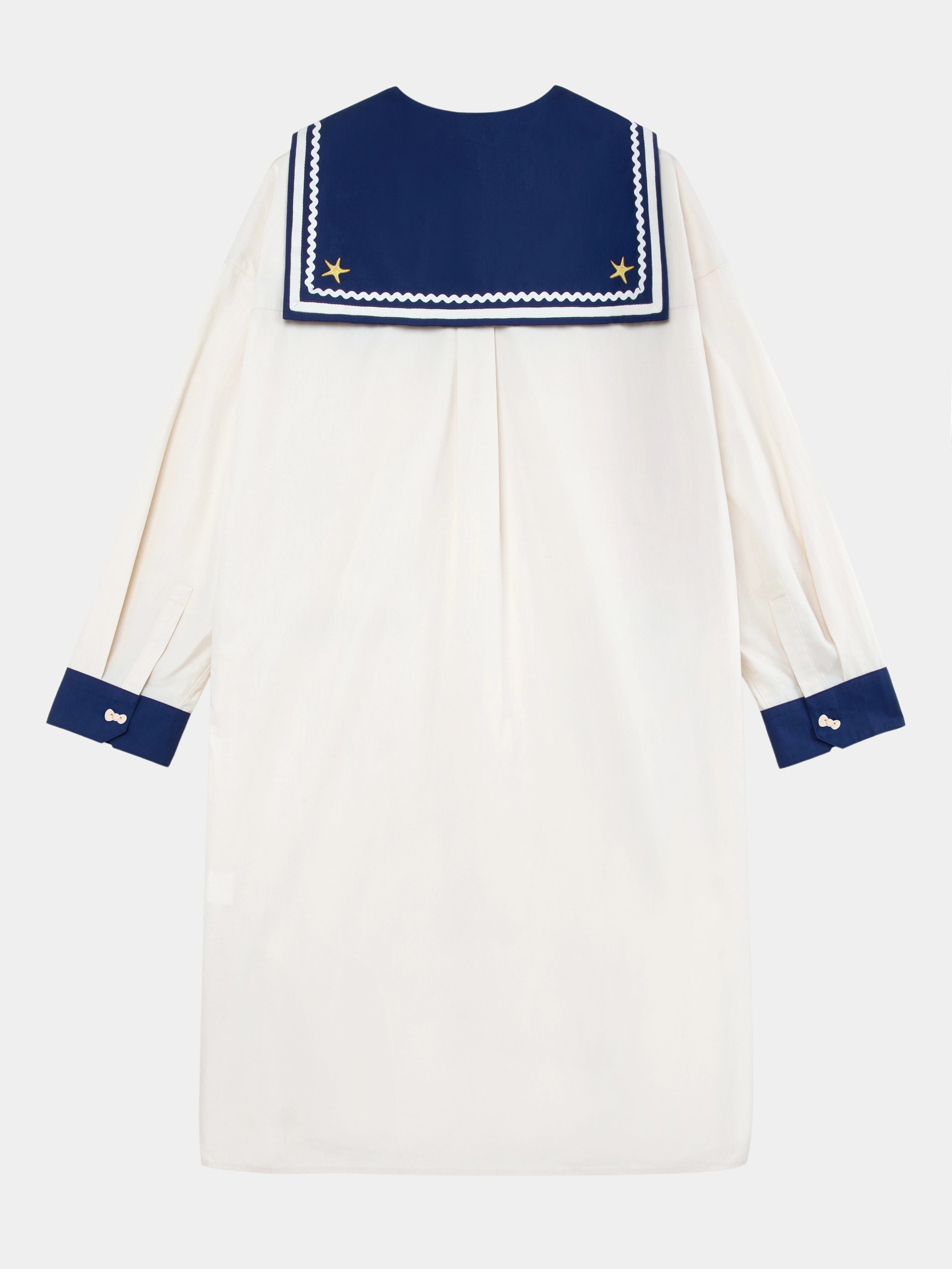 "Hello Kitty" Cotton Sailor Collar Long Sleeve Nightgown