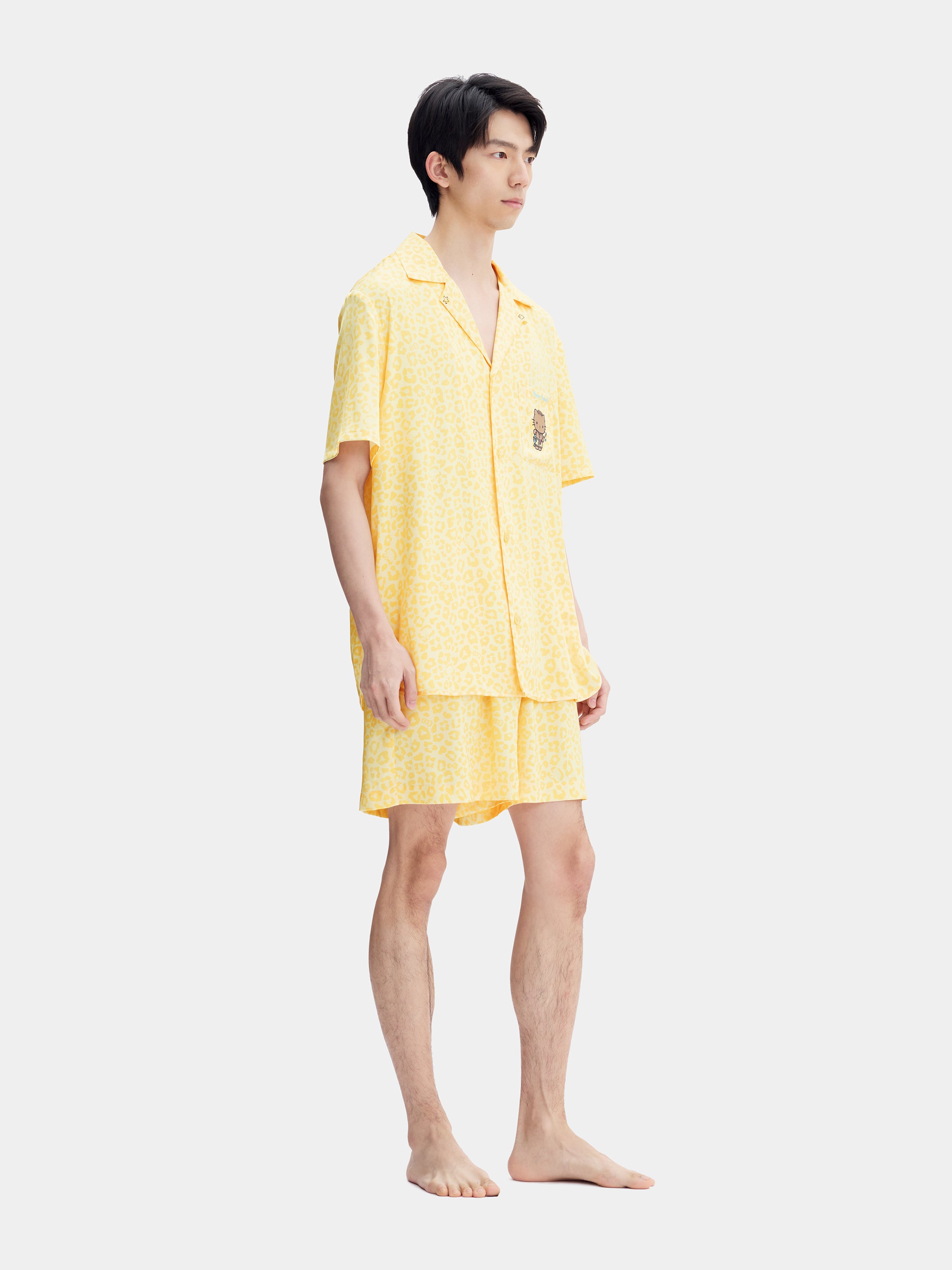 "Dear Daniel" Satin Loungewear Set Short Sleeve & Shorts – Sunbeam Leopard