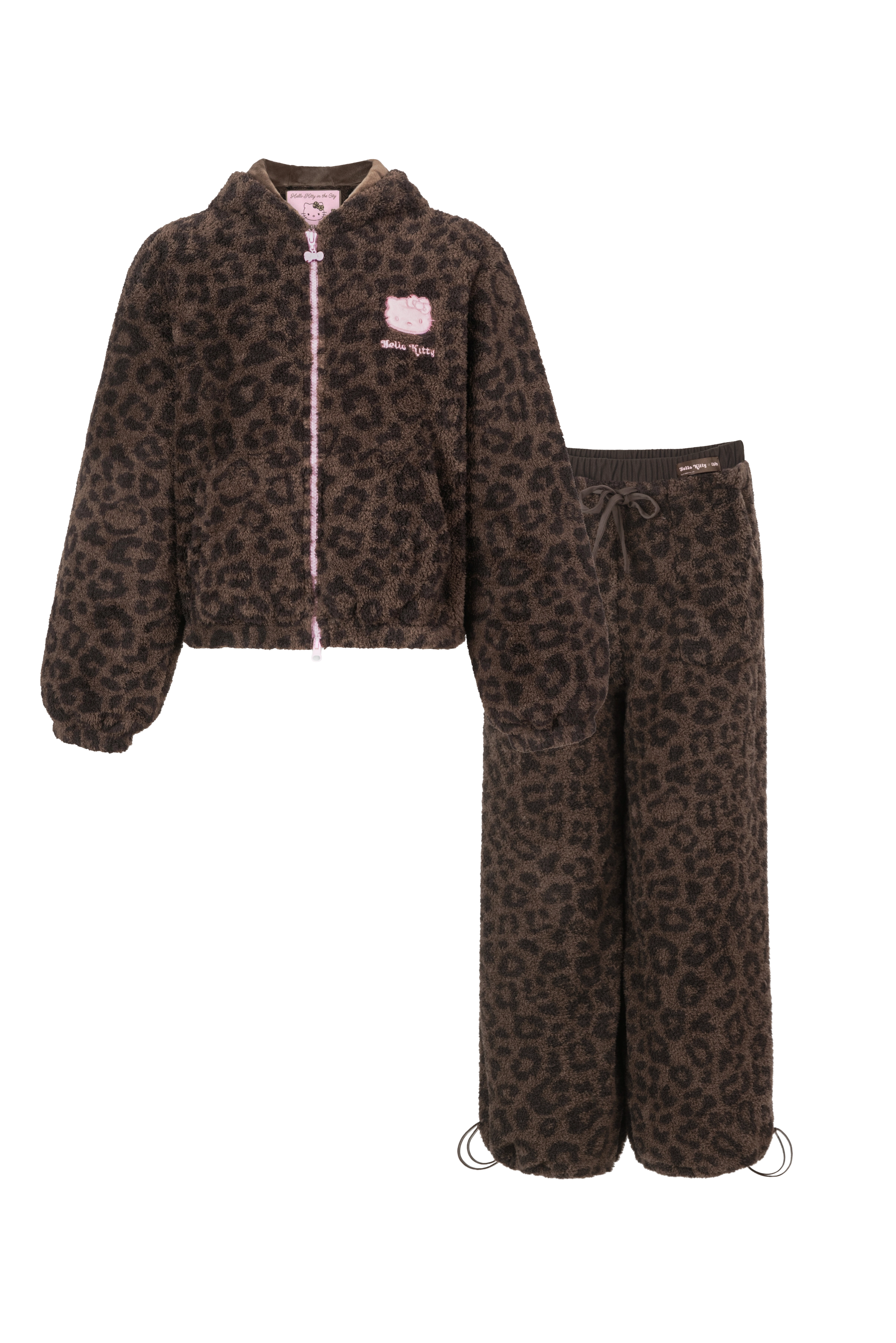 "Hello Kitty" Polar Fleece Hoodie Loungewear Set Choco