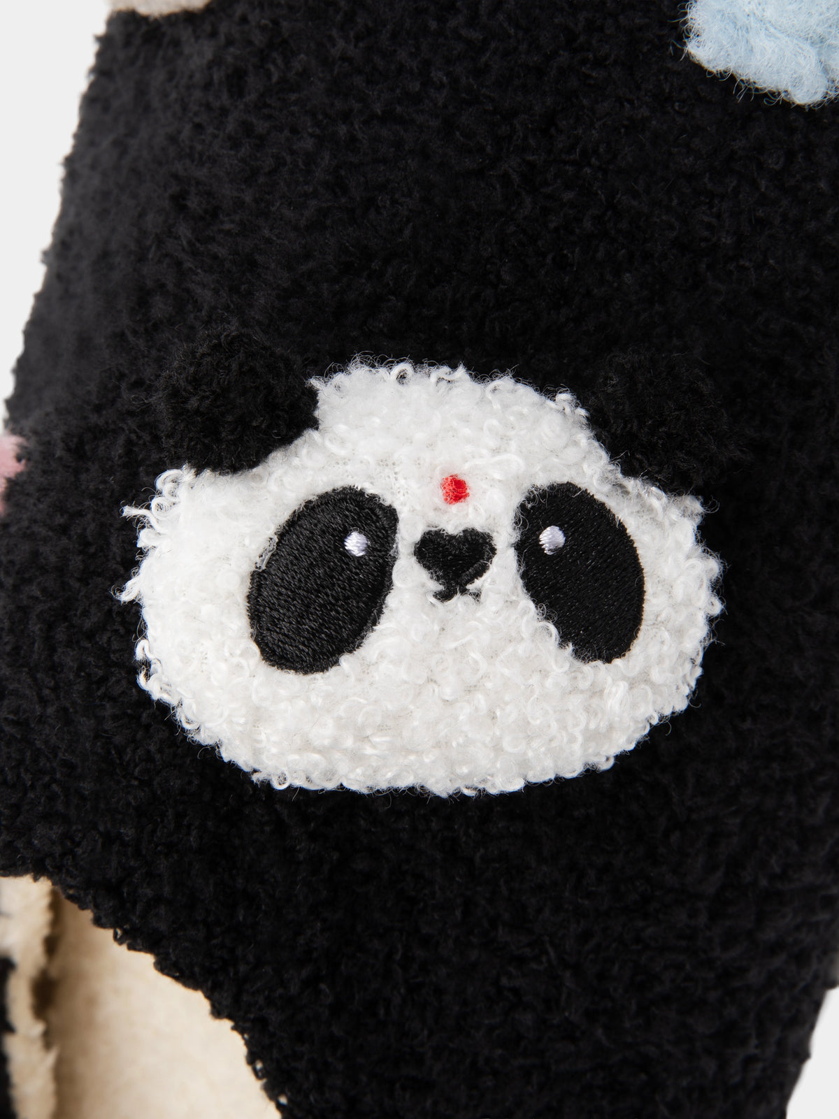 "panda pompom" Fluffy Slippers – Black