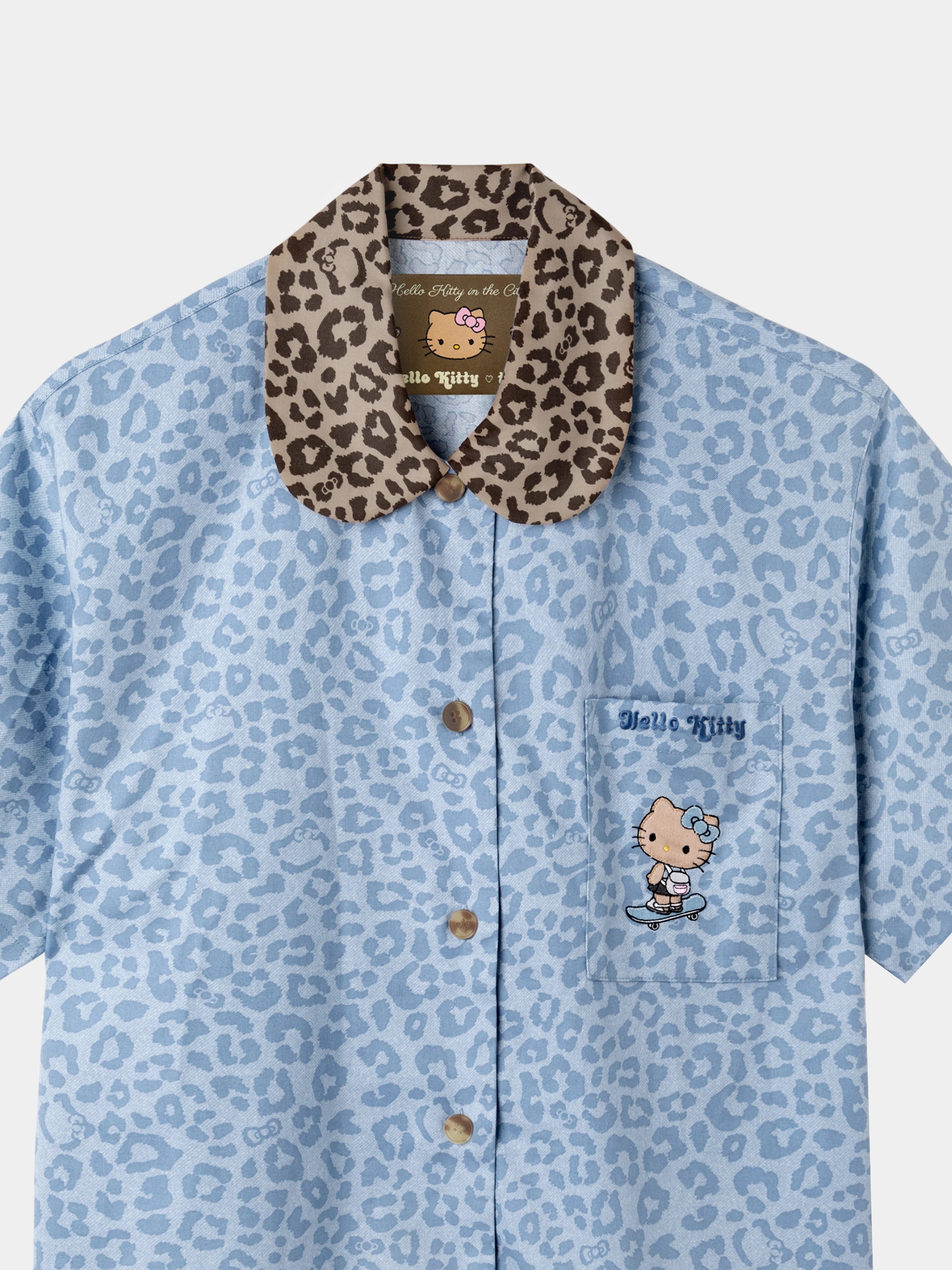 "Hello Kitty" Tencel Cotton Blend Short Sleeve Loungewear Set – Denim Leopard