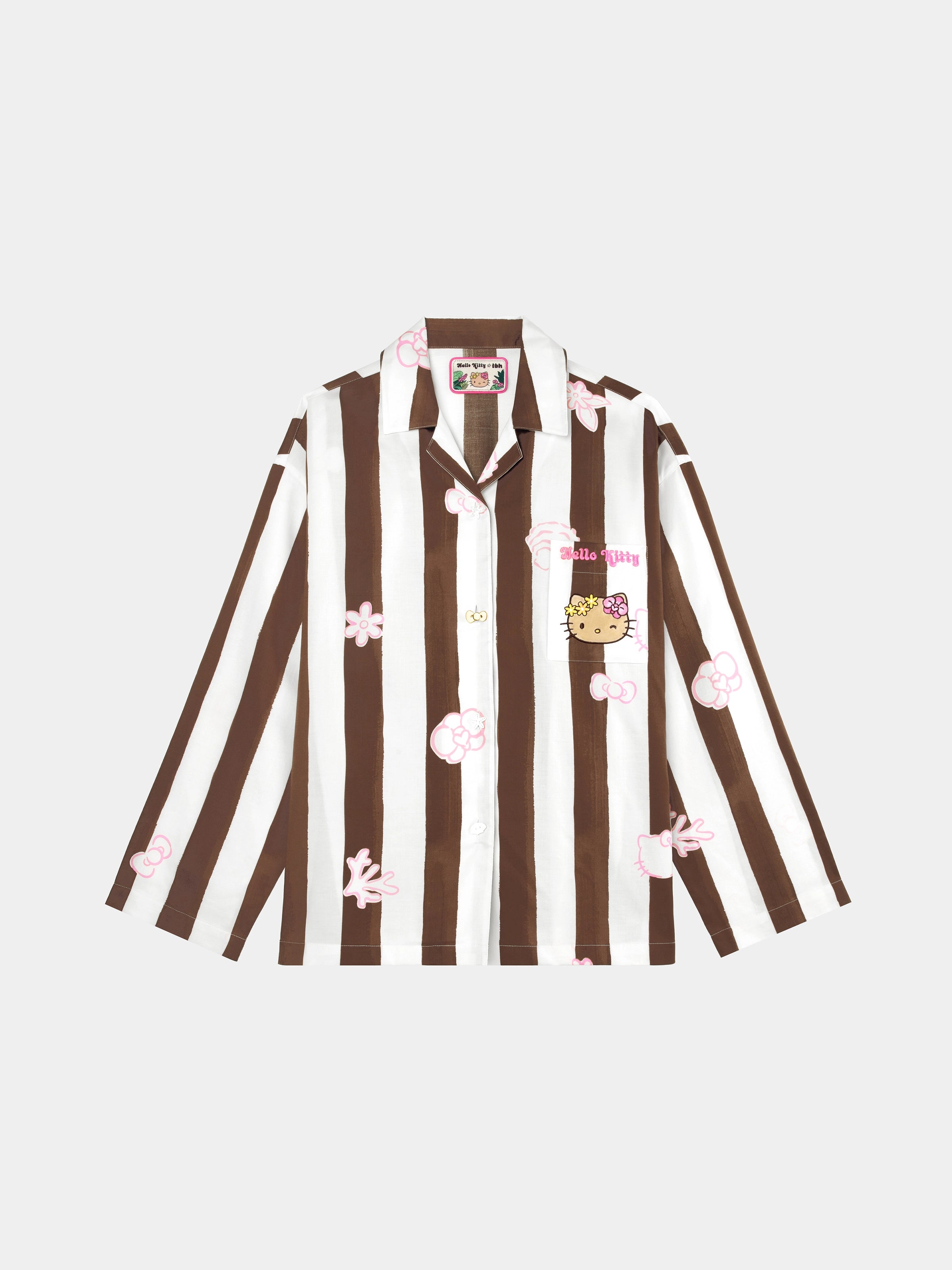 "Hello Kitty" Tencel Cotton Blend Loungewear Set Long Sleeve – Coconut Brown