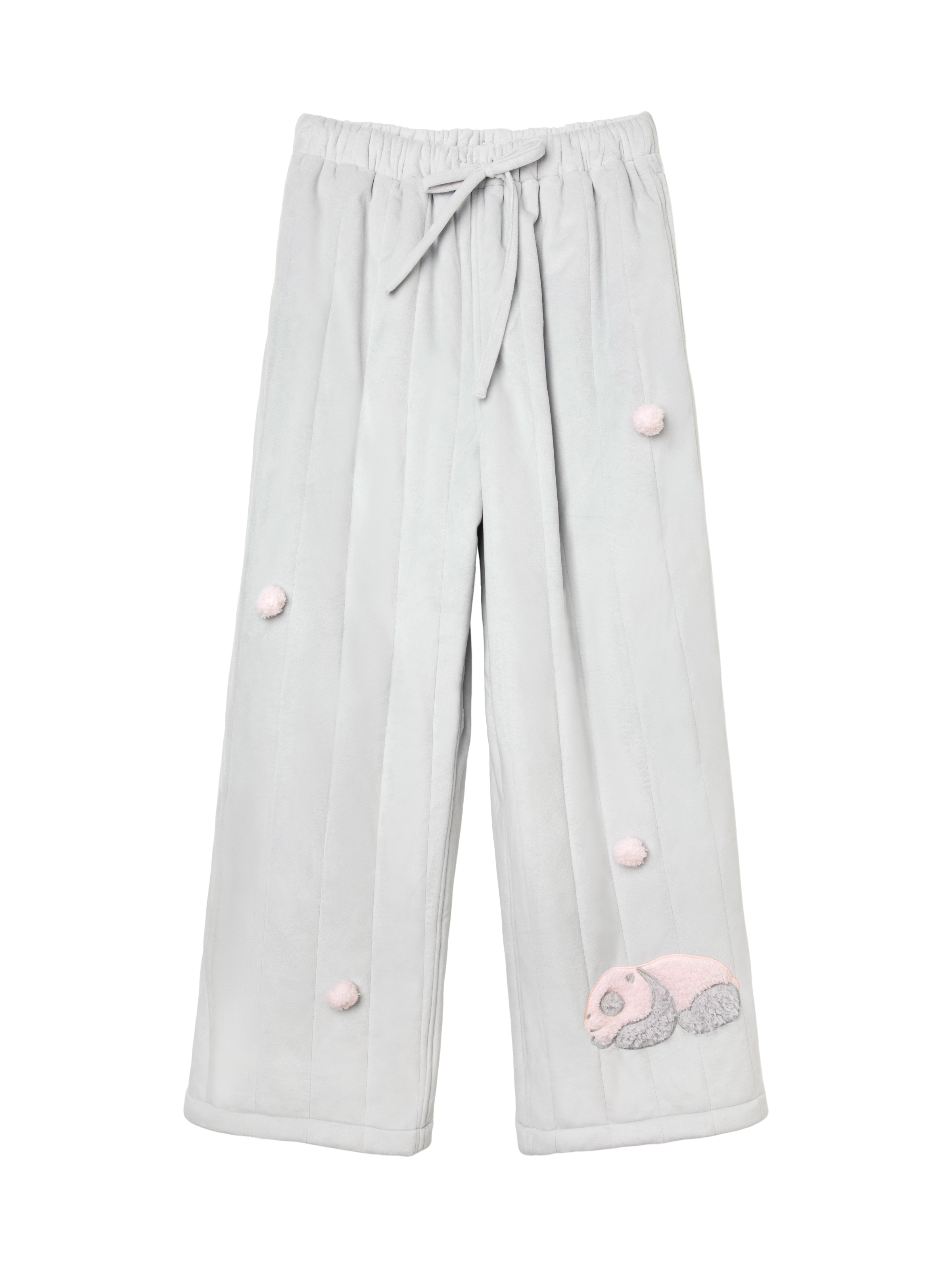 "Panda PomPom" Thickened Quilted Loungewear Set Gray