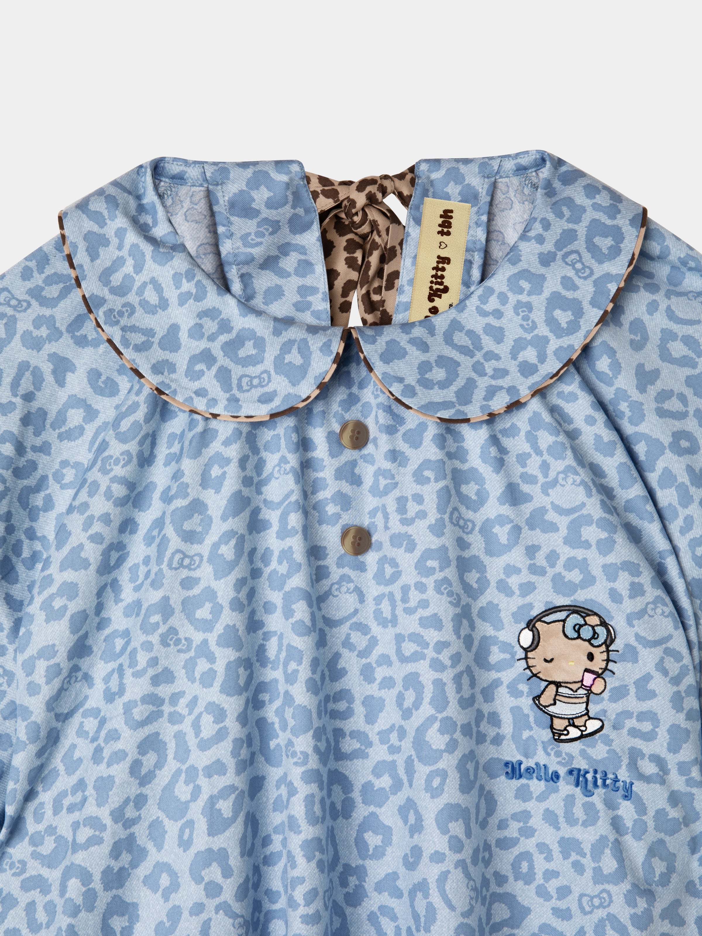 "Hello Kitty" Tencel Cotton Blend Short Sleeve Skirt – Denim Leopard