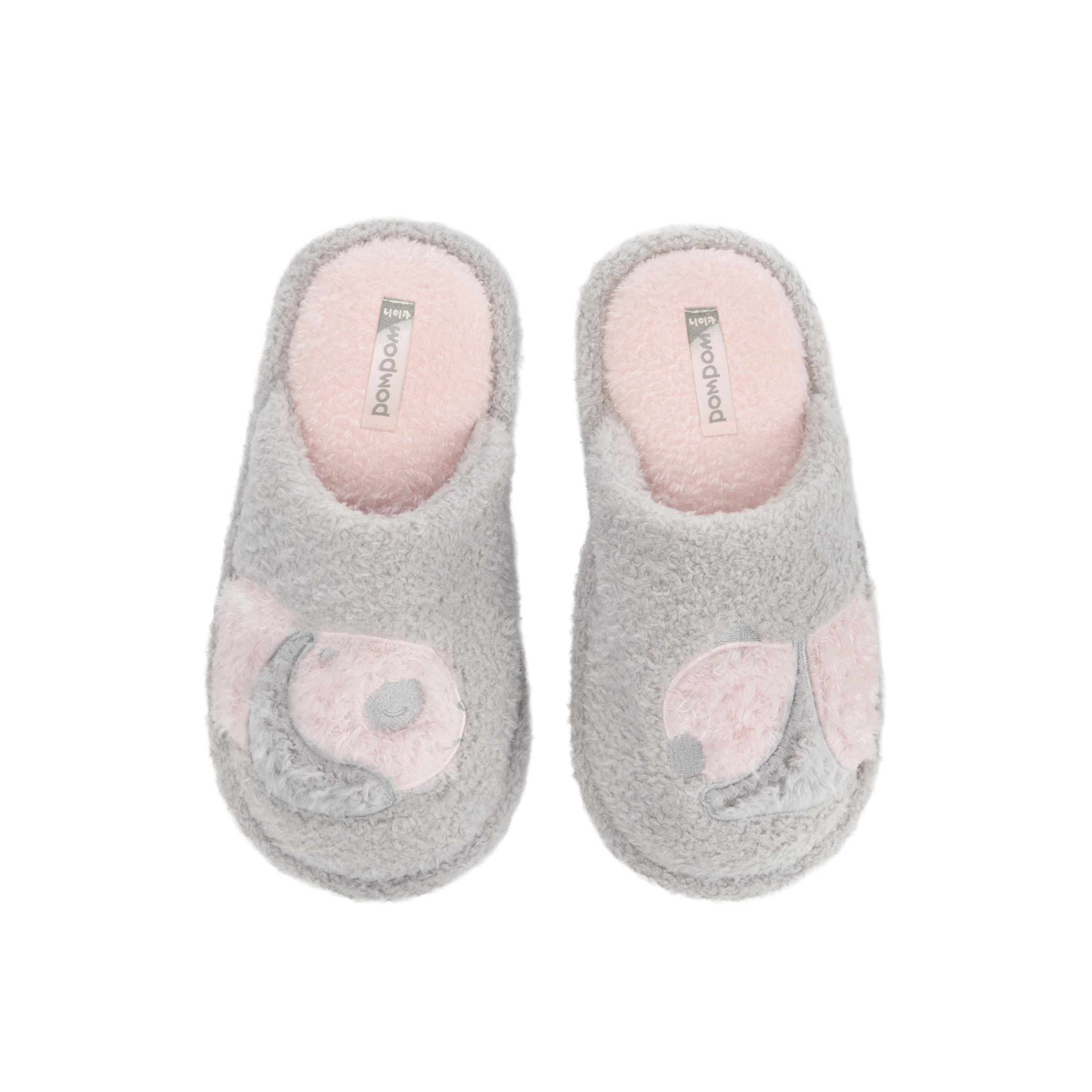 “Panda PomPom”Fluffy Slipper Gray